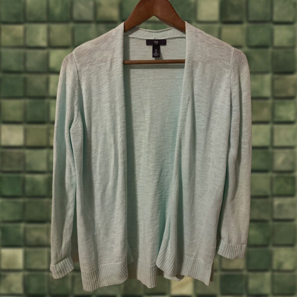 Gap VINTAGE Gap Light Blue Knit Long Sleeve Open Front Cardigan Work Womens SZ S #806 Cardigan Women's S Blue Knit Cotton Blend Solid Open Front Size S / US 4 / IT 40 - 1 Thumbnail