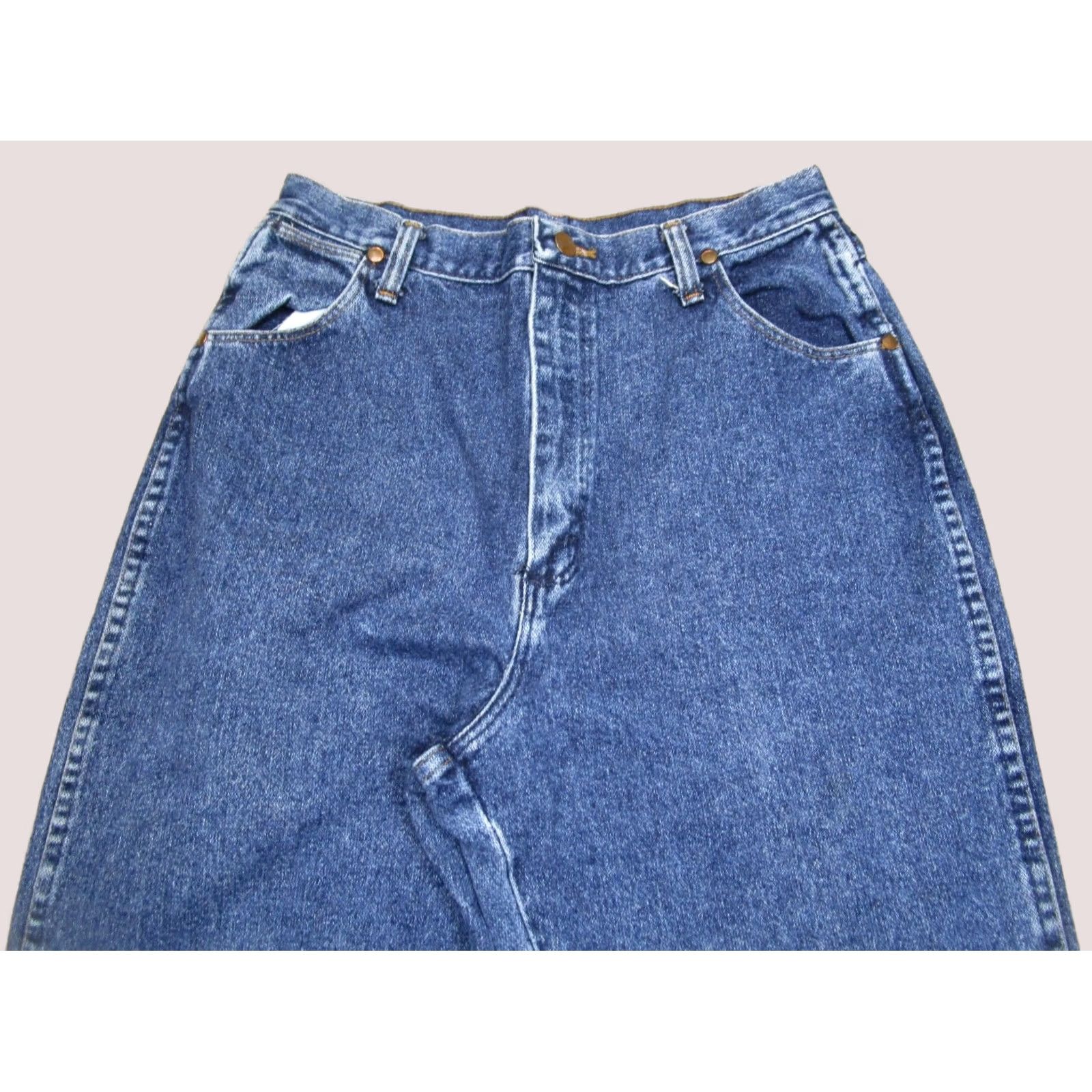 Wrangler VINTAGE Wrangler Jeans Women 14 Blue Tapered High Rise Dark Wash USA 90s Jeans Womens 14 Blue Dark Wash 90s Wrangler Logo 5-Pocket Denim USA Size 36" / US 14 / IT 50 - 1 Thumbnail