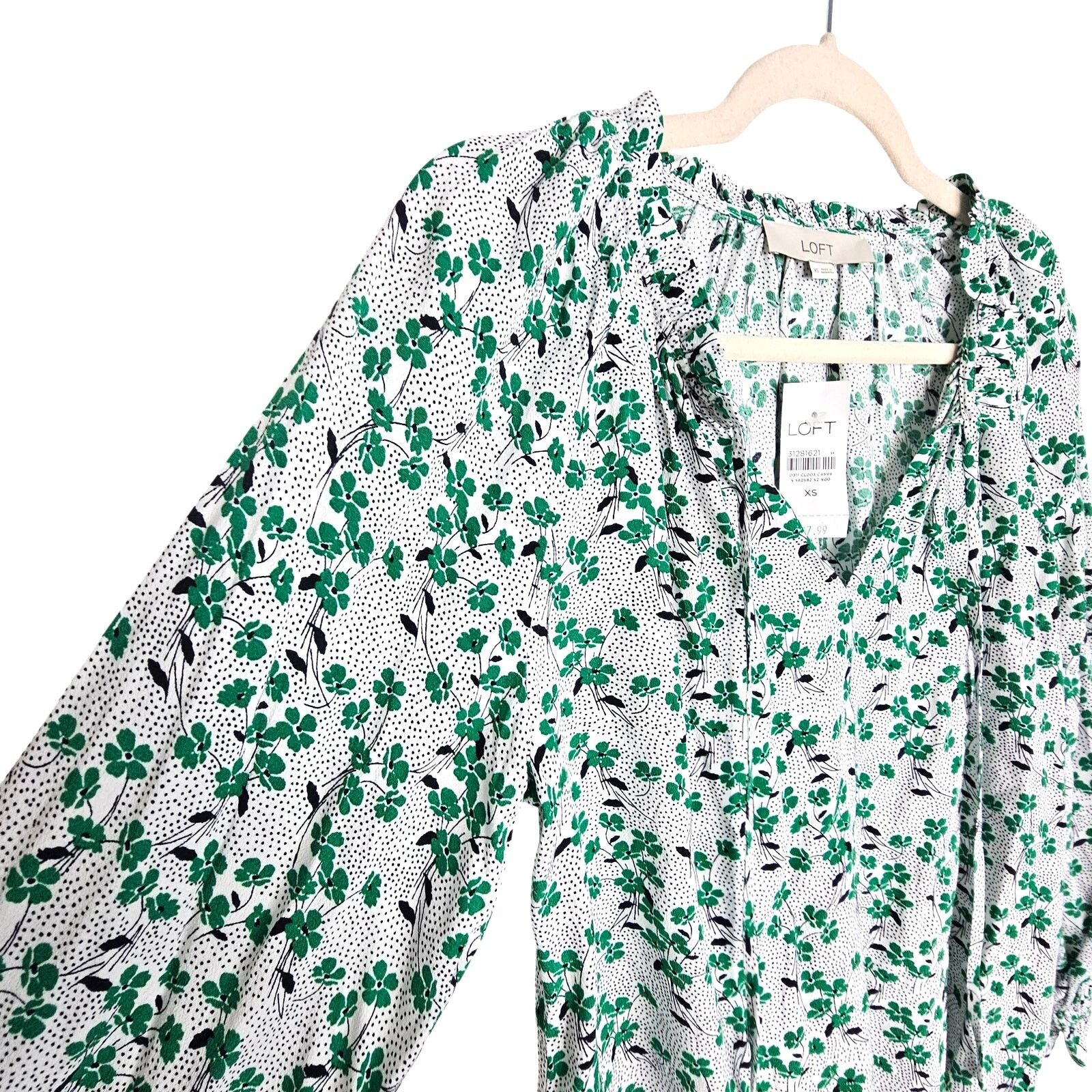 Loft Loft Womens Floral Print Tunic Size XS Smocked Cuffs Cottage Size XS / US 0-2 / IT 36-38 - 6 Thumbnail
