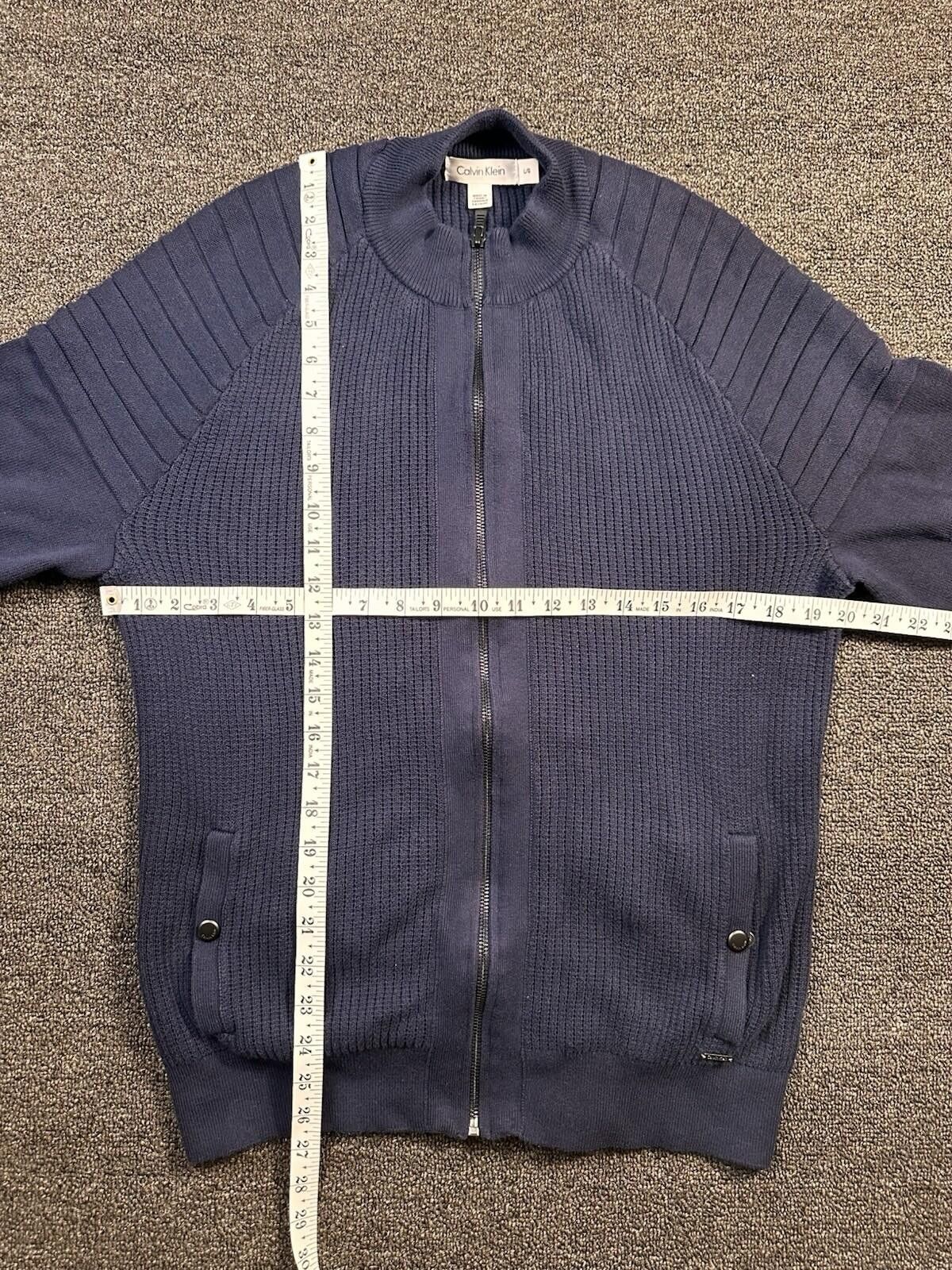 Calvin Klein Calvin Klein Men's Solid Blue Knit Full Zip Sweater Size L Size US L / EU 52-54 / 3 - 3 Thumbnail