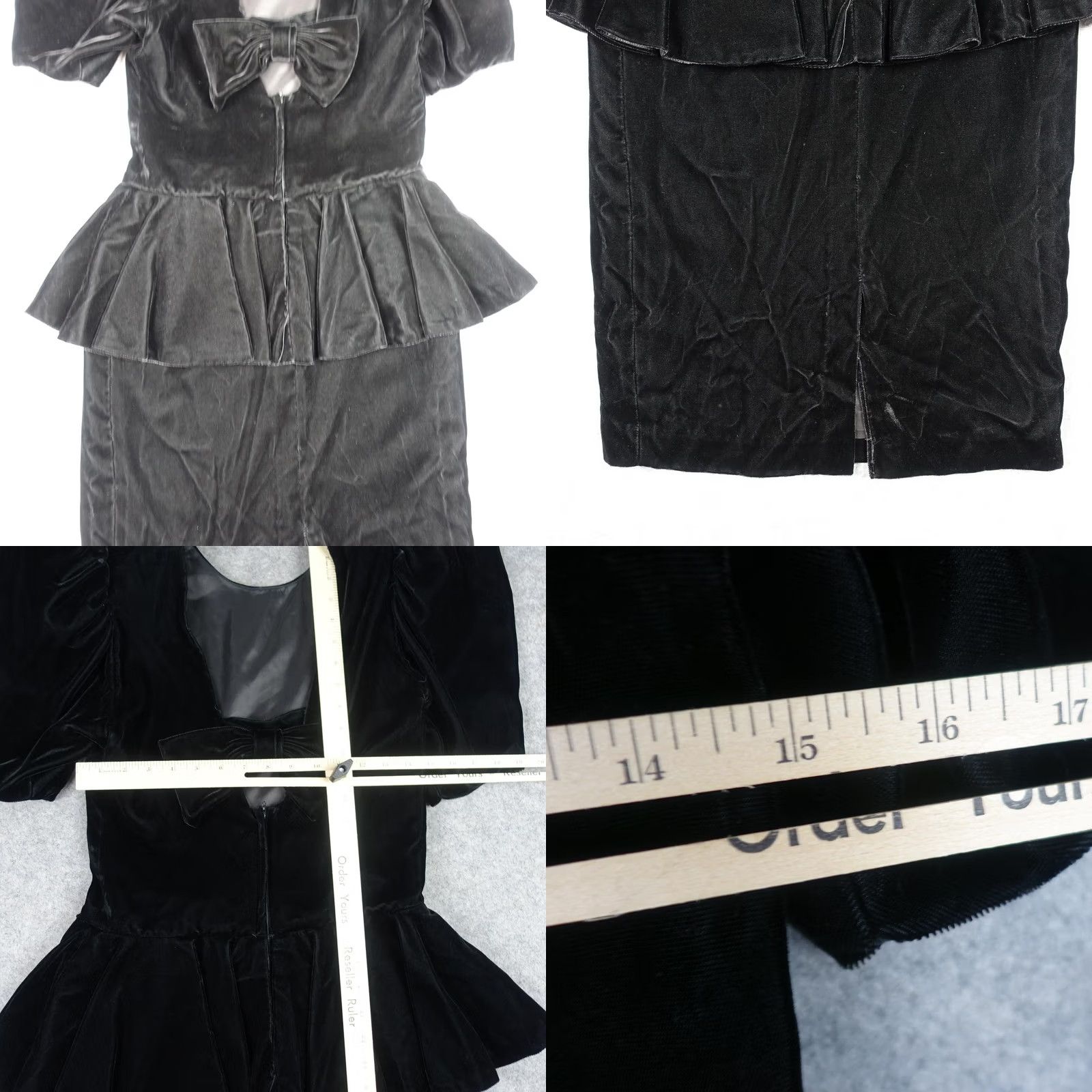 Velvet VINTAGE Black Velvet Dress Puff Sleeve Peplum Rhinestone Bow Midi 80s Womens 6 Dress Black Velvet Puff Sleeve Peplum Rhinestone Bow Midi 80s Womens 6 Size M / US 6-8 / IT 42-44 - 9 Thumbnail