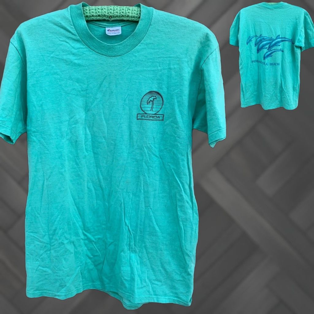 Vintage VINTAGE Pensacola Beach Florida dolphin graphics t-shirt Stedman Super Hi-Cru L Shirt Men 1980s Green Graphic Tee USA Dolphins Beach Size US L / EU 52-54 / 3 - 1 Thumbnail