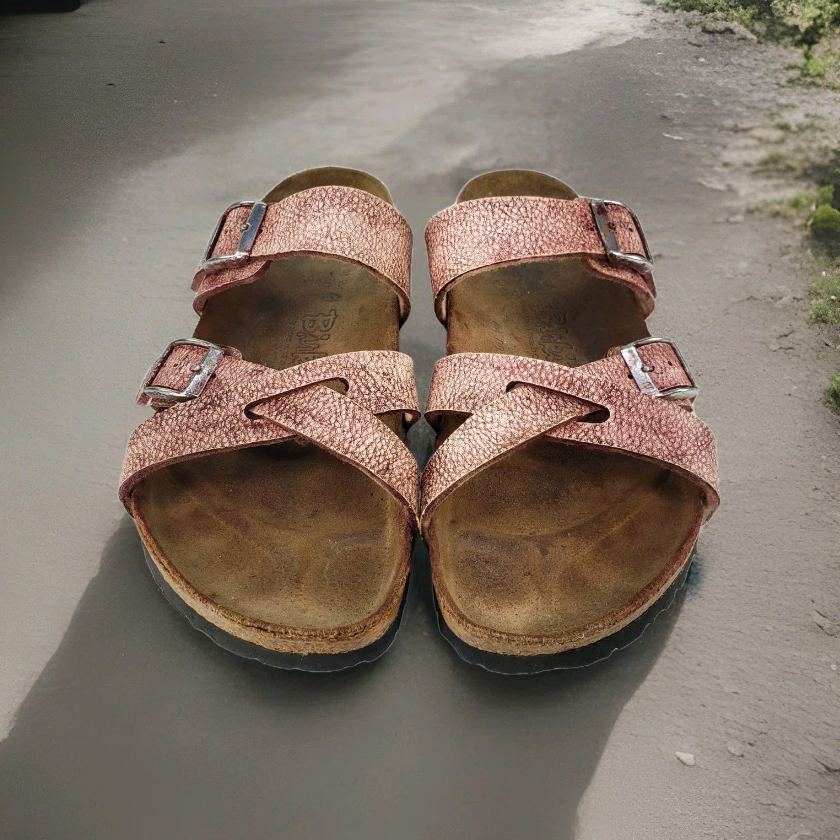 Birkenstock Birki's Birkenstock Two Strap Slip On Slides Sandals Pink Leather 6 Women 37 Tahiti Bohemian Sandal, Vintage? No Size US 6 / IT 36 - 3 Thumbnail