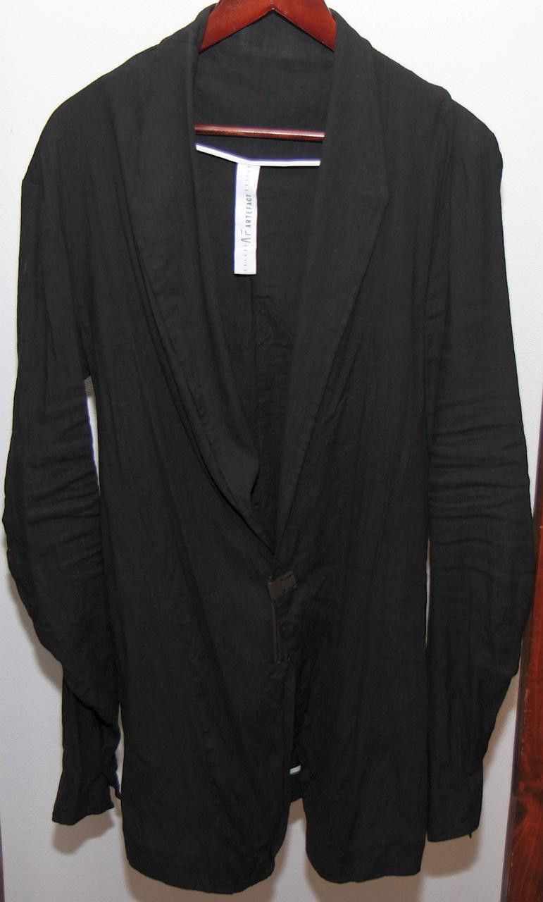image of A F Artefact Linen Viscose Long Black Bar Blazer, Men's (Size Medium)