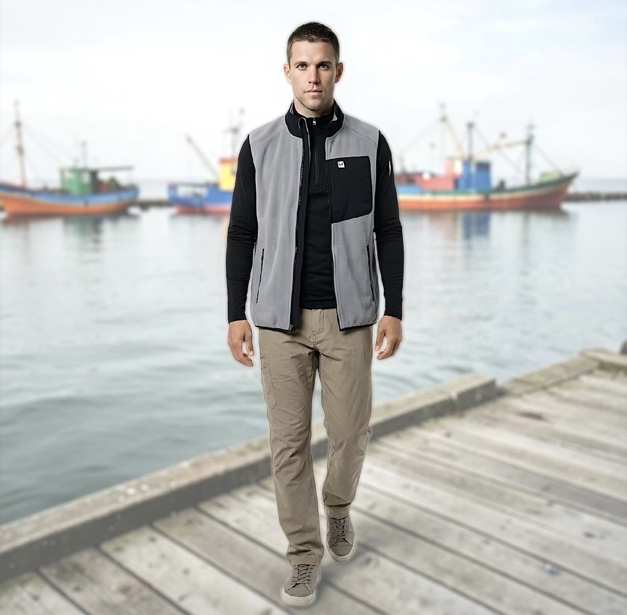 Other Huk Men’s Coastline Fleece Grey Black Vest Sz L Size US L / EU 52-54 / 3 - 2 Thumbnail