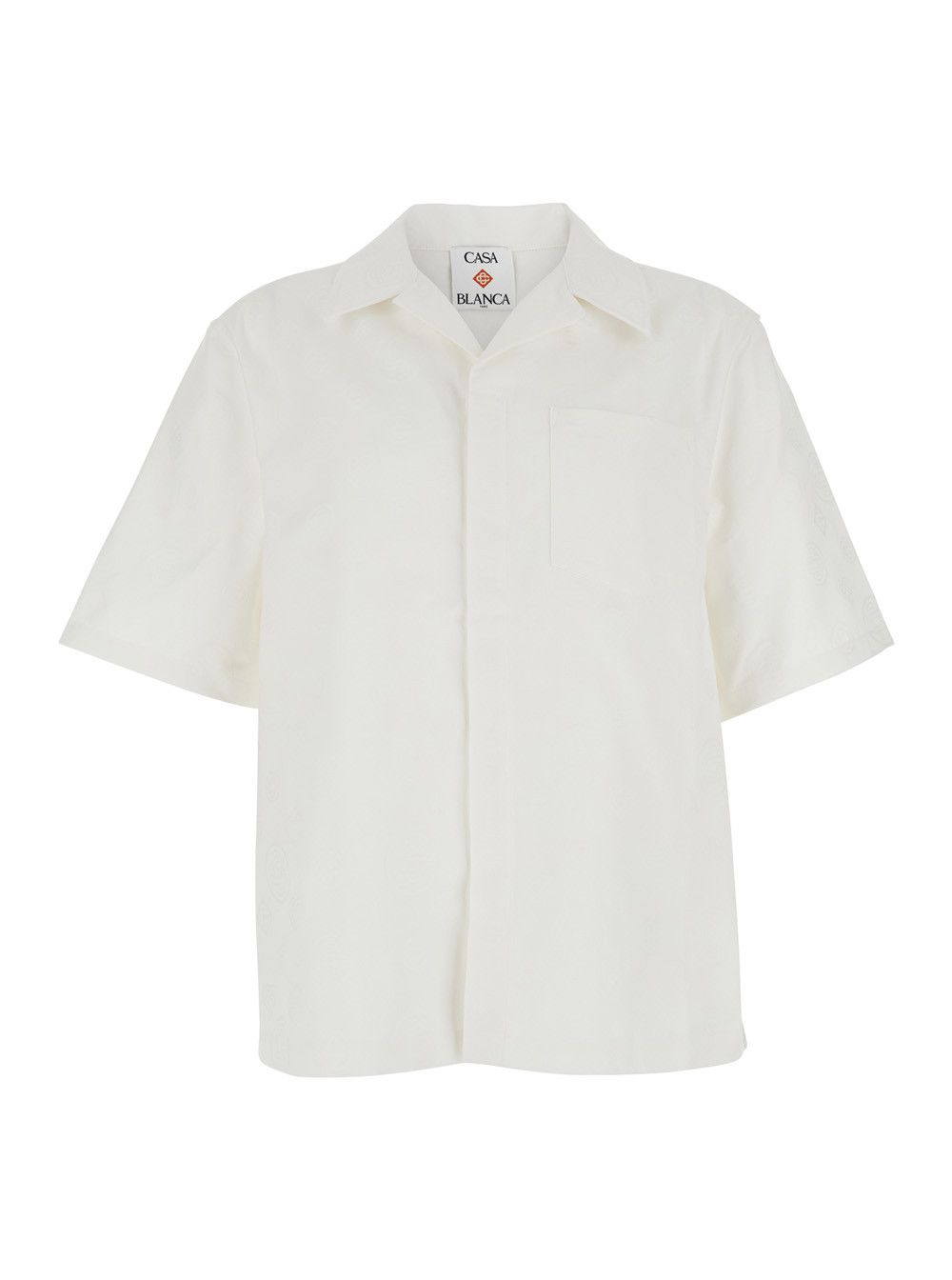 White Bowling Shirt with Cuban Collar in Cotton Man