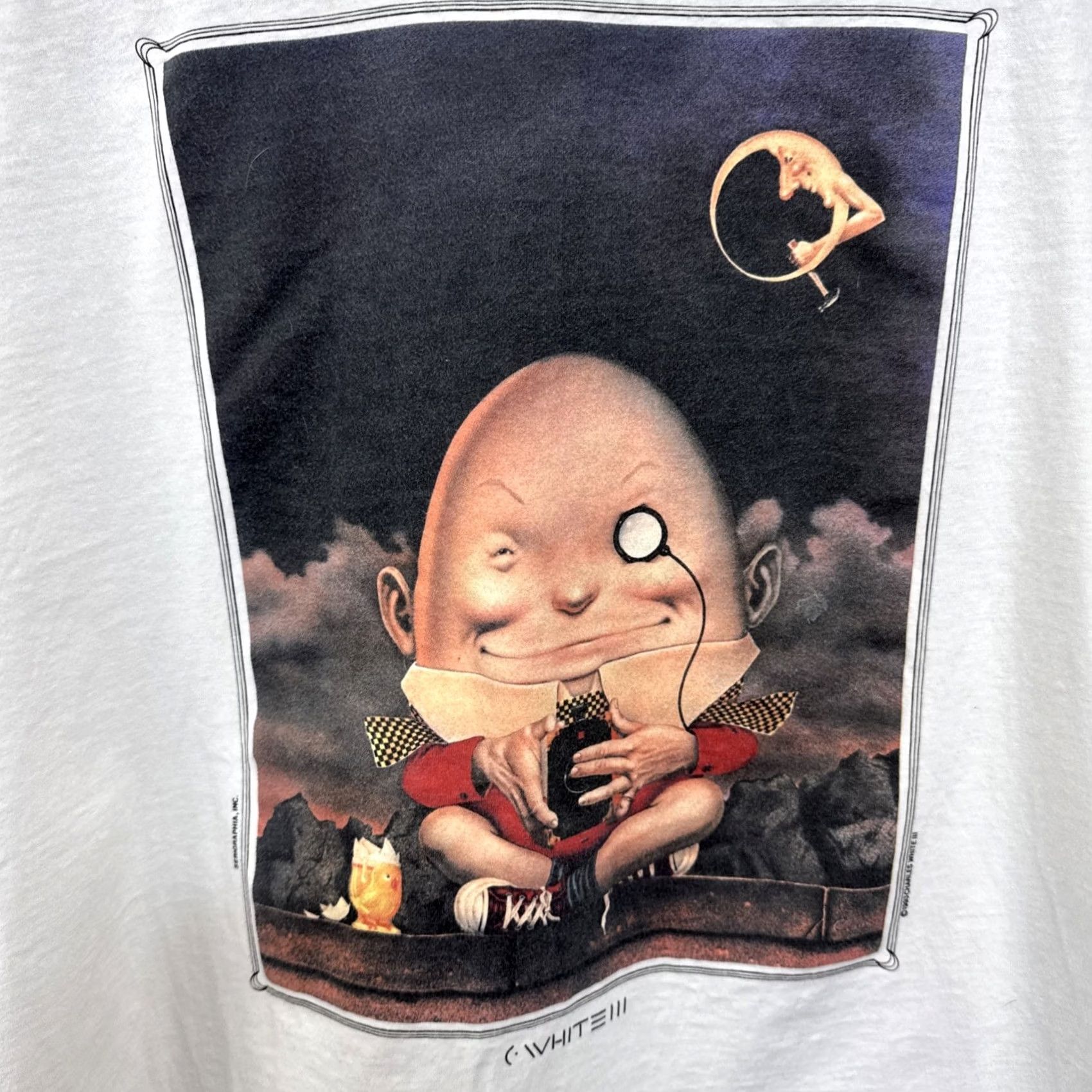 Vintage VINTAGE Serigraphia Inc T-Shirt Humpty Dumpty Art 90s White L Unisex Adults Crew Neck Short Sleeve Graphic Print Cotton Knit Reg/Regular Mens Womens Size US L / EU 52-54 / 3 - 2 Thumbnail