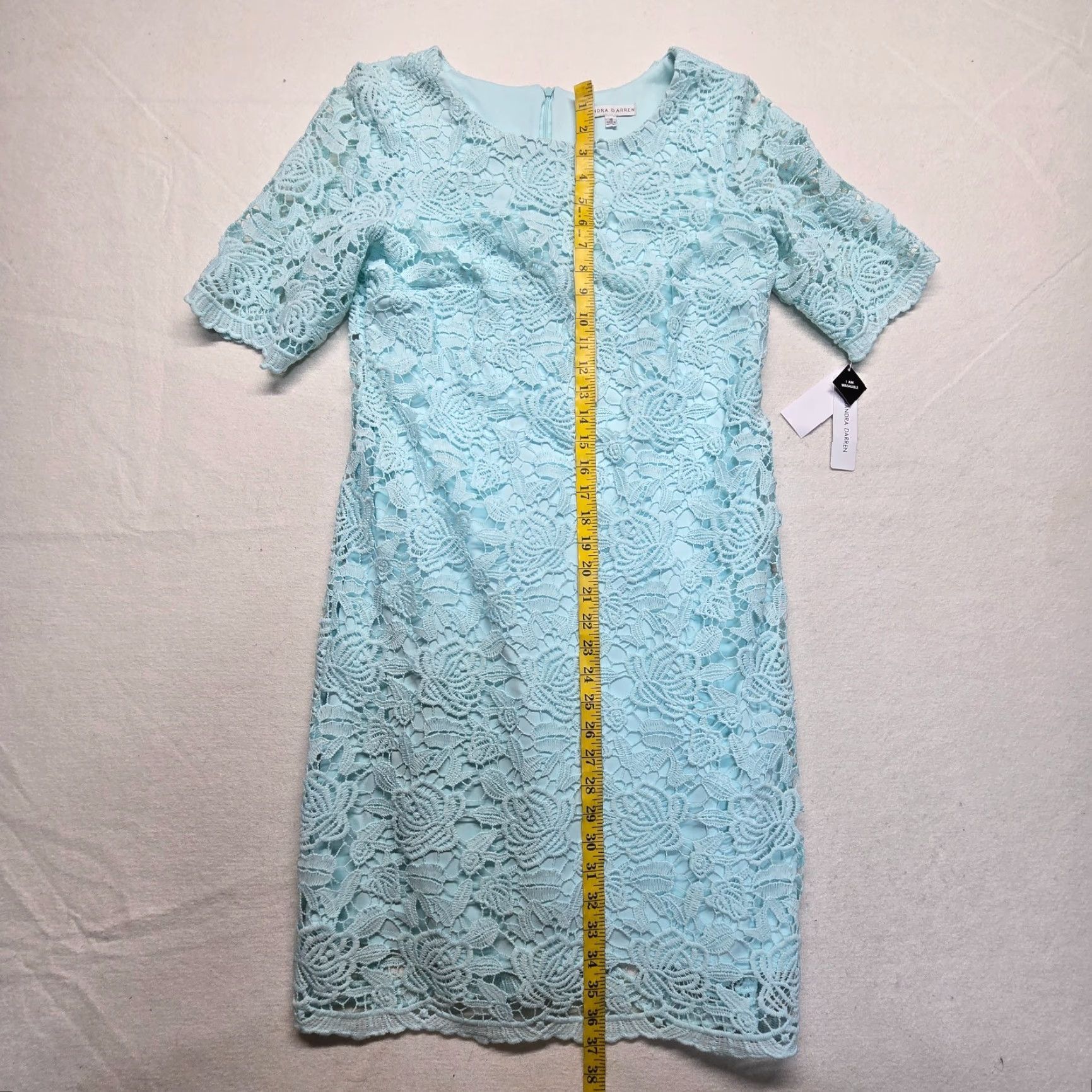 Vintage Sandra Darren Dress Ladies 10 Blue Lace NEW Beautiful Elegant Size L / US 10 / IT 46 - 6 Thumbnail