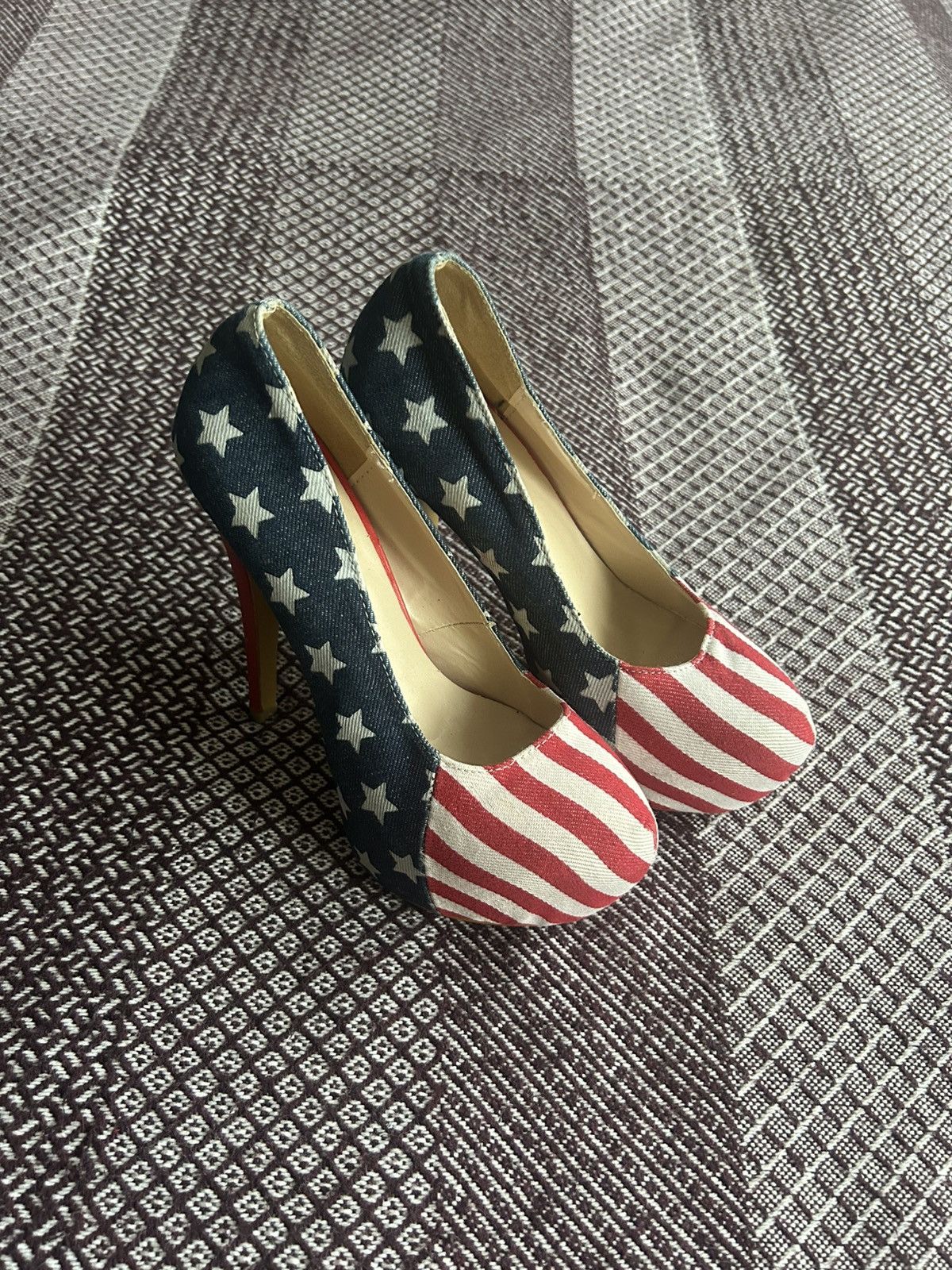 Vintage Vintage Women Heels American Flag Y2K Style Crazy Item Sz 37 Size US 6.5 / IT 36.5 - 1 Thumbnail