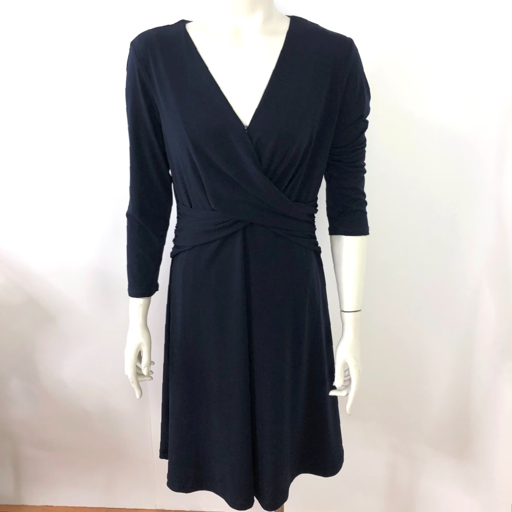 Brooks Brothers Brooks Brothers Dress Medium Faux Wrap Above Knee Length Blue Navy MINT 3/4 Sleeve V-Neck A-Line Woman Womens (Adult) Size M / US 6-8 / IT 42-44 - 2 Thumbnail