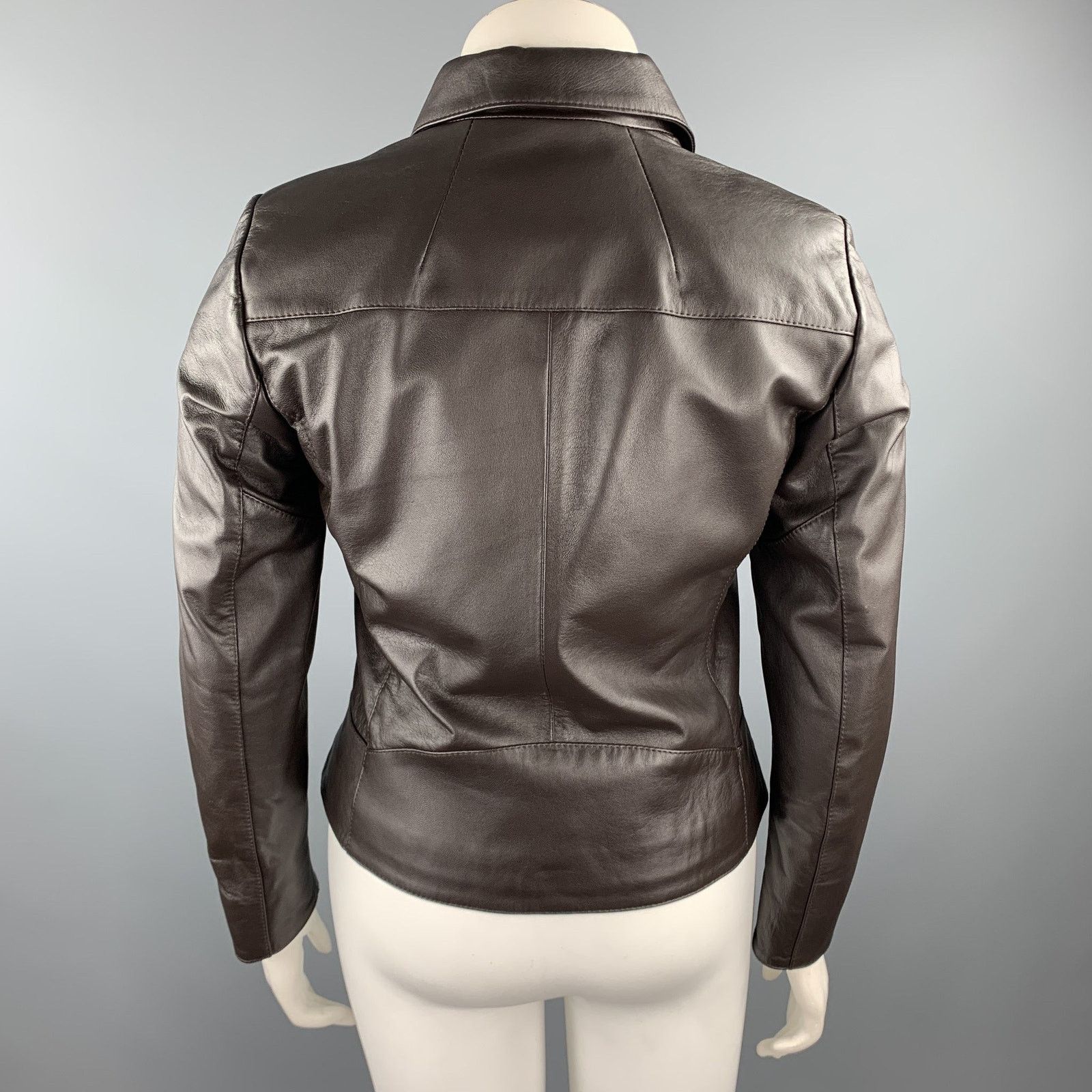 Other GIZIA 6 Brown Leather Bumble Bee Embellishment Zip Up Jacket Size M / US 6-8 / IT 42-44 - 4 Thumbnail