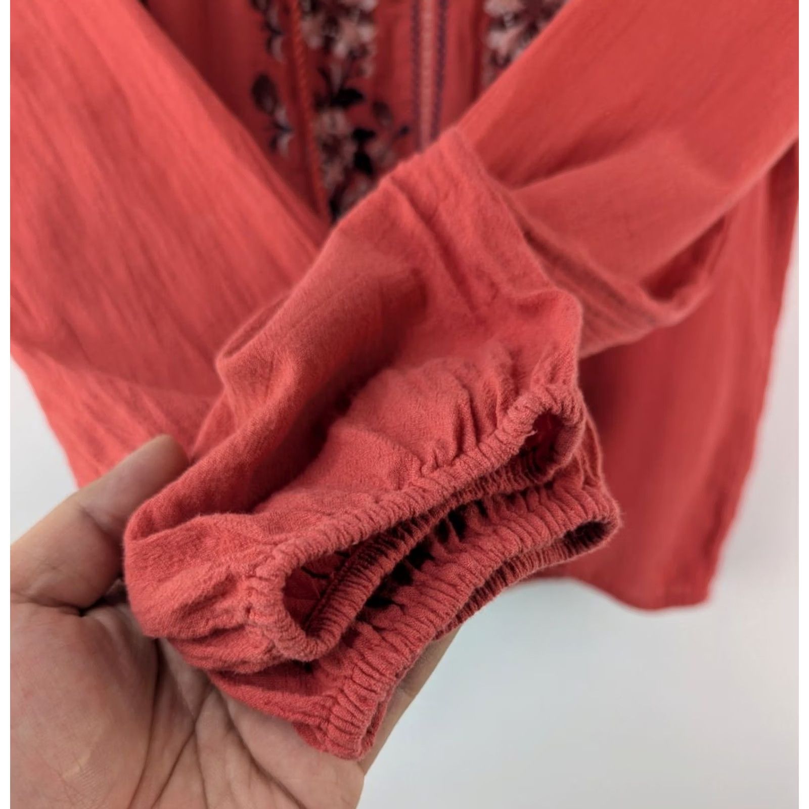 Lucky Brand Lucky Brand Women's Blouse Orange Floral Embroidered Size XS Long Sleeve Tunic Size XS / US 0-2 / IT 36-38 - 3 Thumbnail