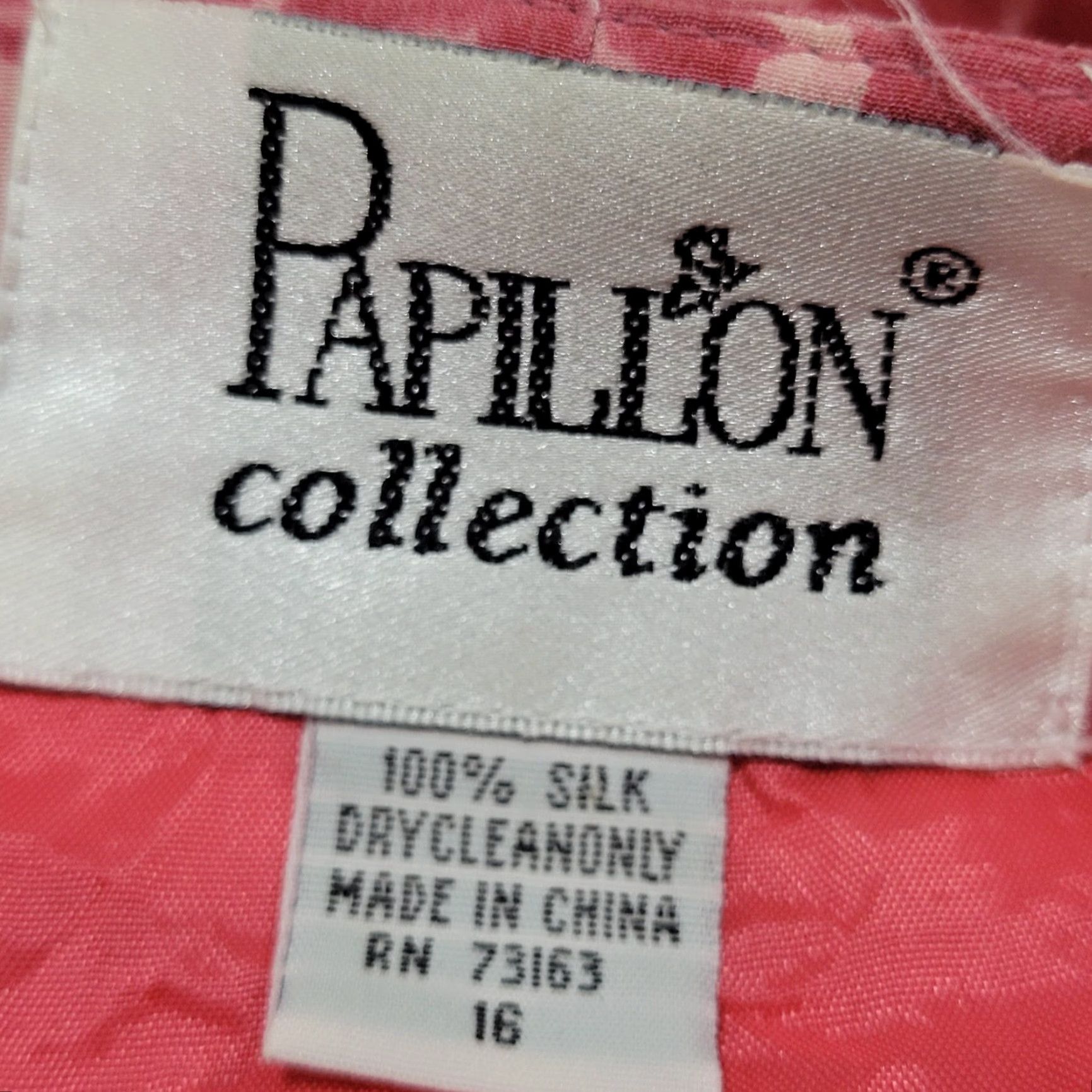 VINTAGE Papillon Pink 100% Silk Leaf Print Short Sleeve Belted Lined Wrap Dress 16