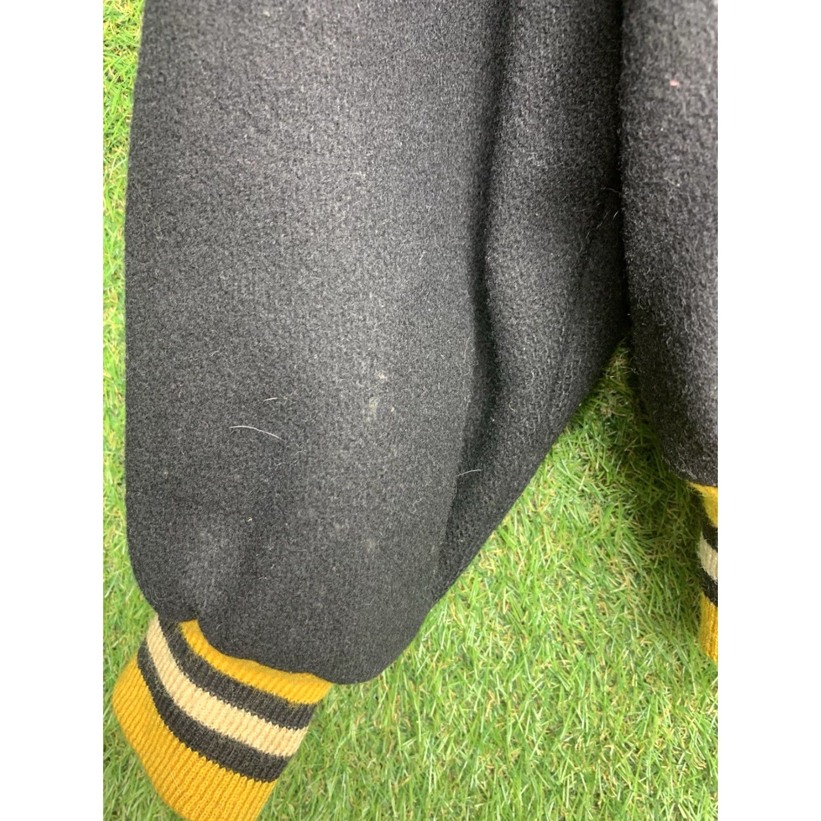 Holloway VINTAGE Holloway Letterman Jacket Unisex Adults 44 Black Yellow 80s Varsity Springfield Wool Zip Pockets Nylon Lining Size US S / EU 44-46 / 1 - 7 Thumbnail
