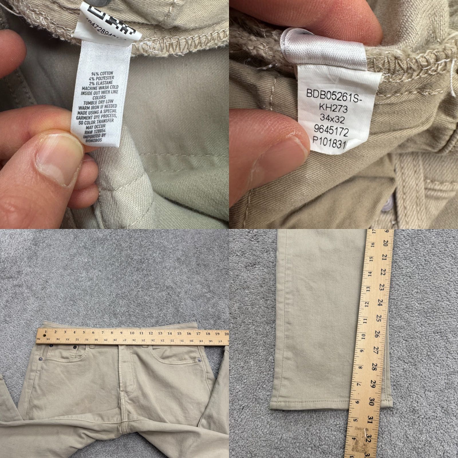 Bonobos VINTAGE Bonobos Slim Fit Denim Jeans Mens 34x32 Beige Cotton Blend Straight 5-Pocket Design USA Classic Designer Preppy Mens Size US 34 / EU 50 - 9 Thumbnail