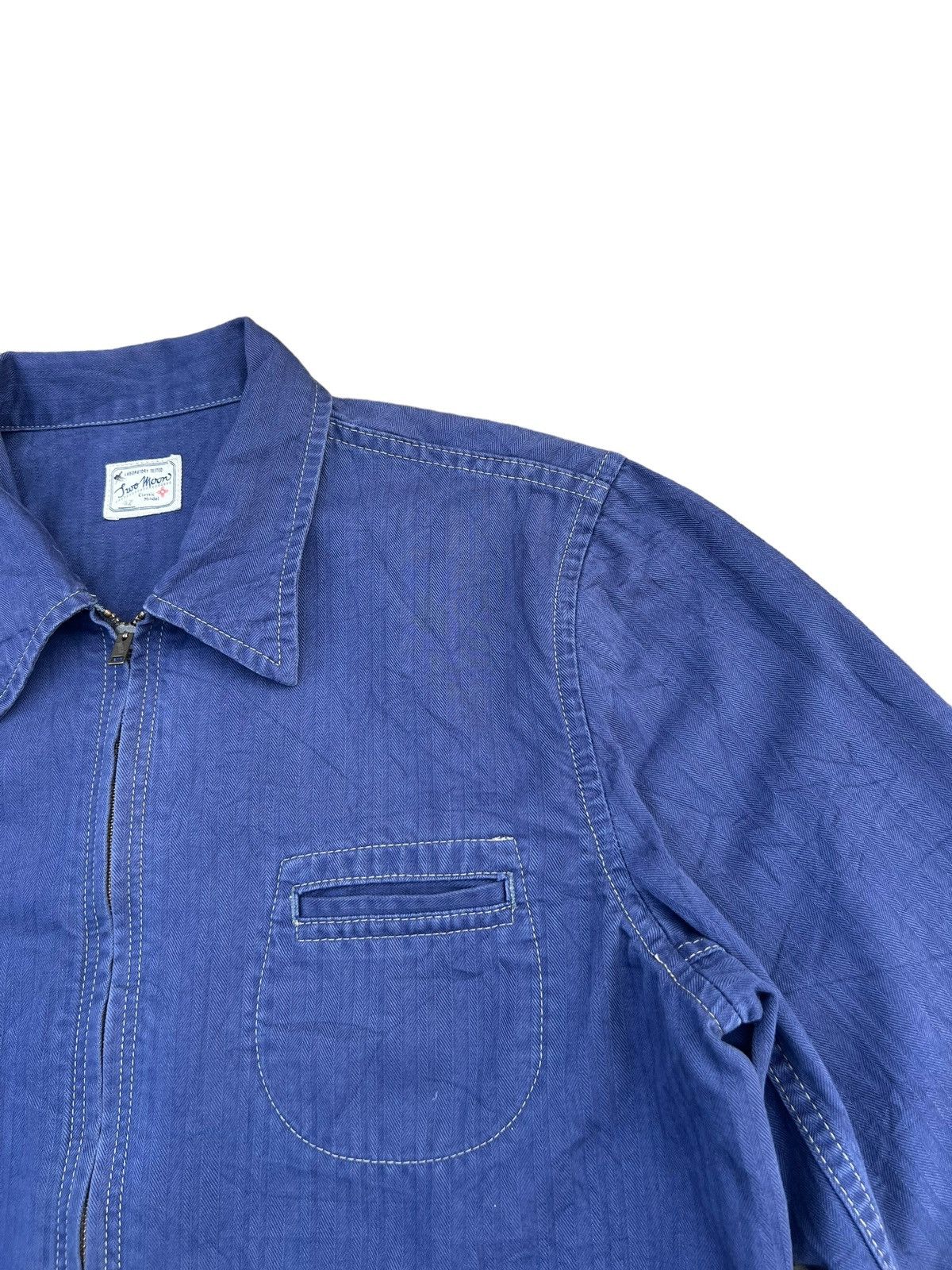 Indigo Two Moon Japan Herringbone Indigo Work Wear Jacket Size US L / EU 52-54 / 3 - 7 Thumbnail