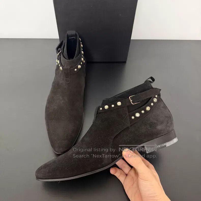 Saint Laurent Paris Saint Laurent Paris Black Suede Stud Chelsea Short Boots i Size US 10 / EU 43 - 1 Thumbnail