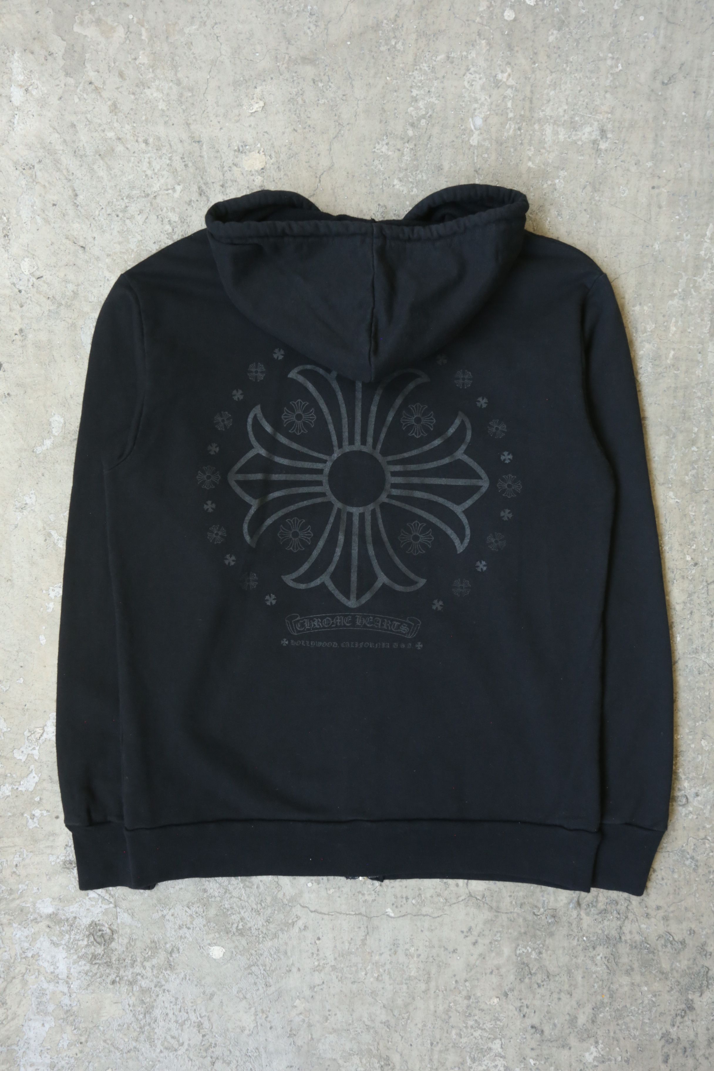 トップス CHROME HEARTS HOODIE NAVY Chrome Hearts Navy & Red Triple Cross Patch Zip Up Hoodie