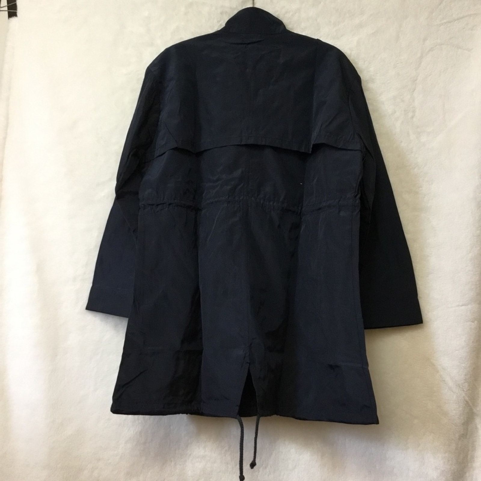Other Navy Glossy Drawstring Trim Button-Down Coach Jacket Size S / US 4 / IT 40 - 2 Thumbnail