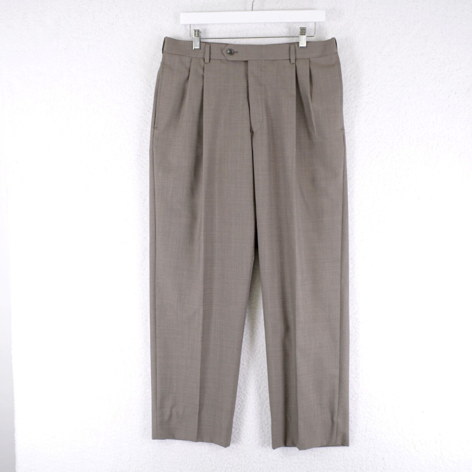 Hart Schaffner Marx Hart Schaffner Marx Wool Blend Beige Check Pleated Mid Rise Size 34R - 1 Thumbnail