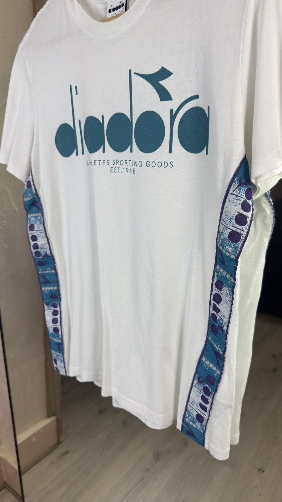 Diadora Diadora Retro Logo Tee with Spellout & Side Stripe Tape Size US L / EU 52-54 / 3 - 4 Thumbnail