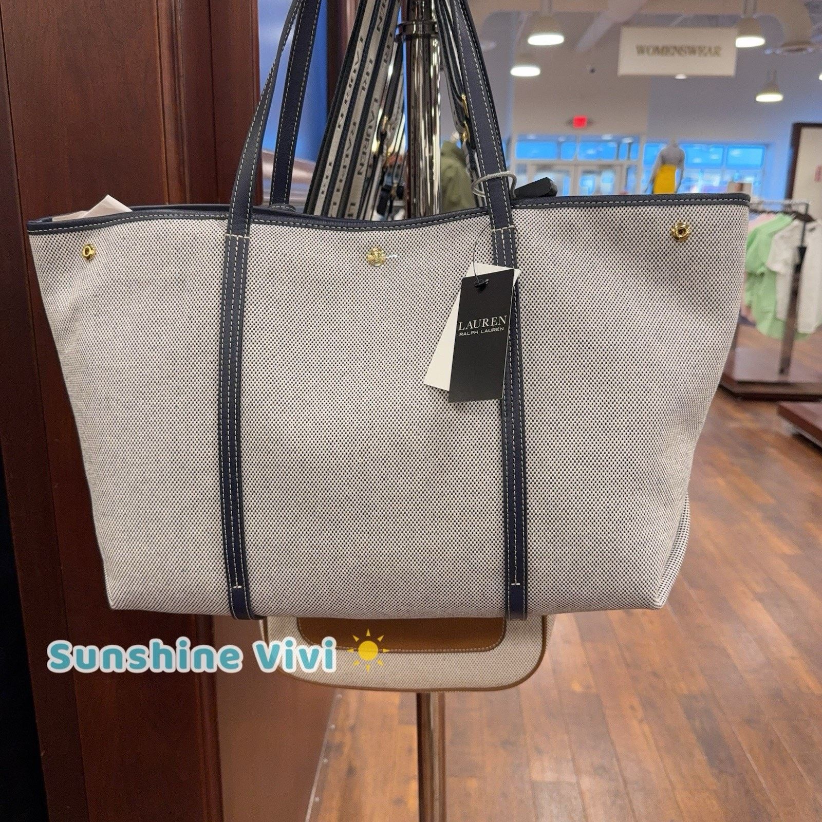 Lauren Ralph Lauren NWT Lauren Ralph Canvas Emerie Extra Large Tote Bag Navy Size ONE SIZE - 5 Thumbnail