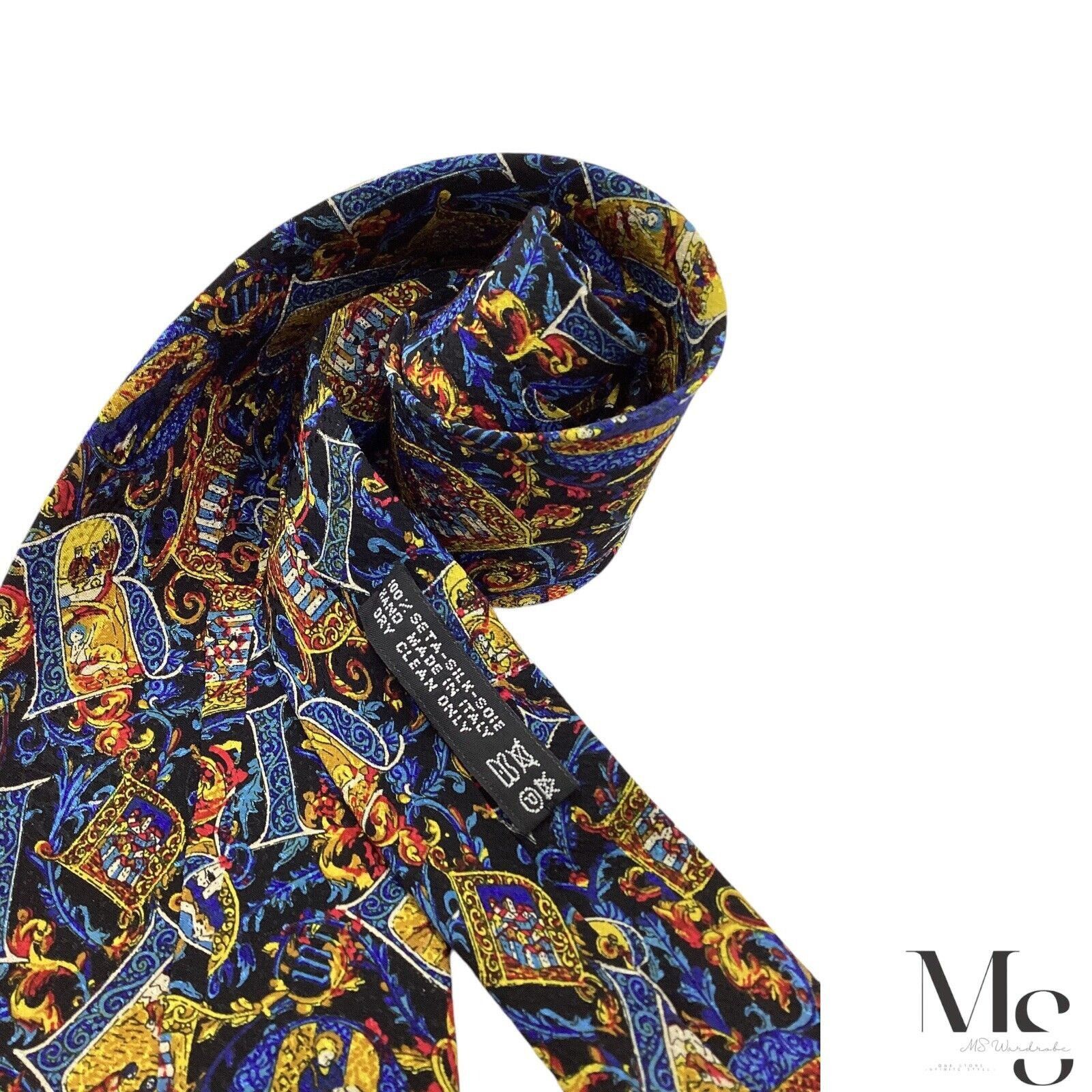 BRIONI Blue Medieval Monogrammed Print Silk Tie Made In Ital