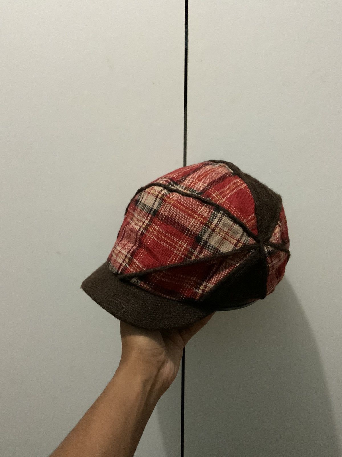 Japanese Brand Patchwork Retro Maroon Newsboy Hat Size ONE SIZE - 1 Thumbnail