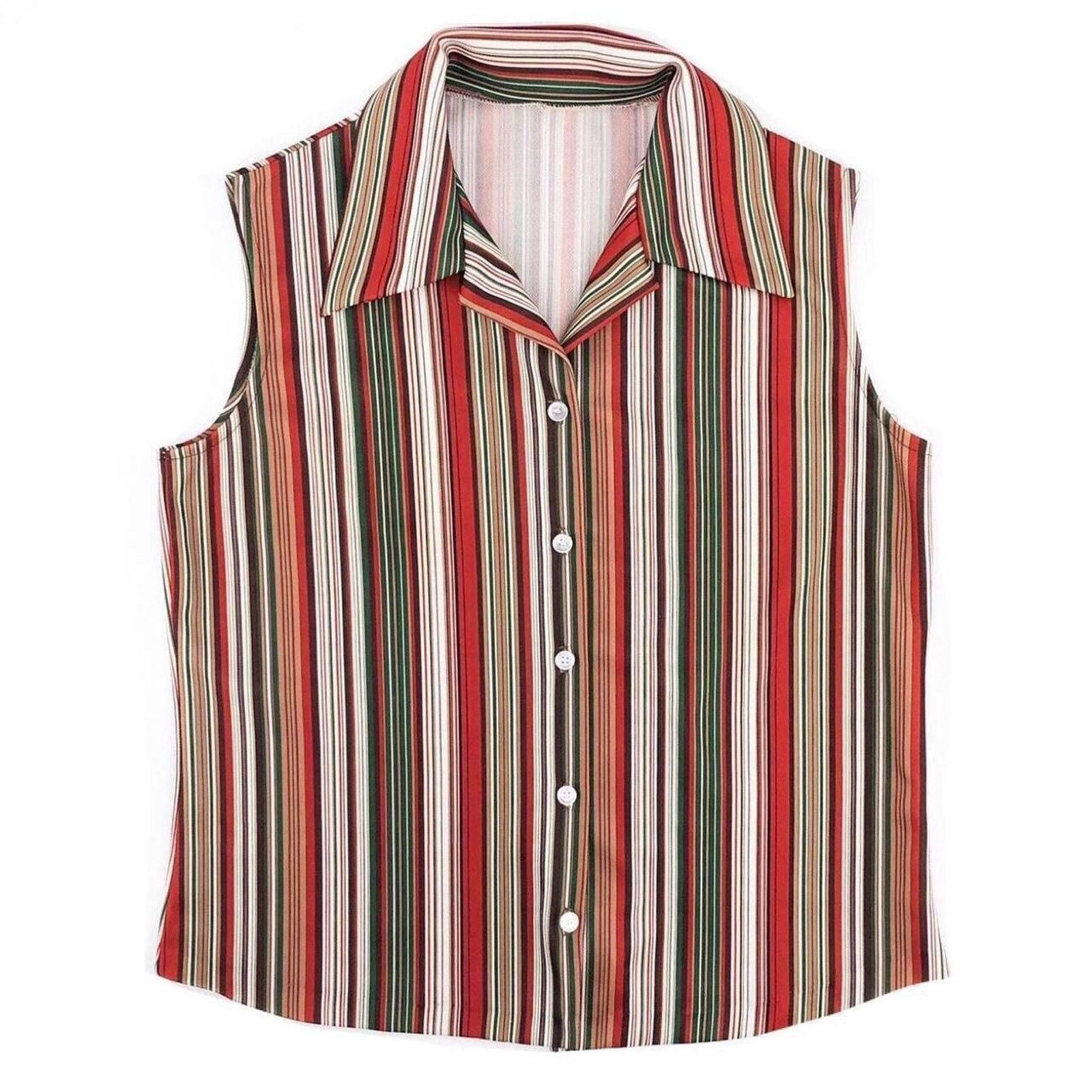 Vintage 70s striped sleeveless shirt 1970s vintage Size M / US 6-8 / IT 42-44 - 1 Thumbnail