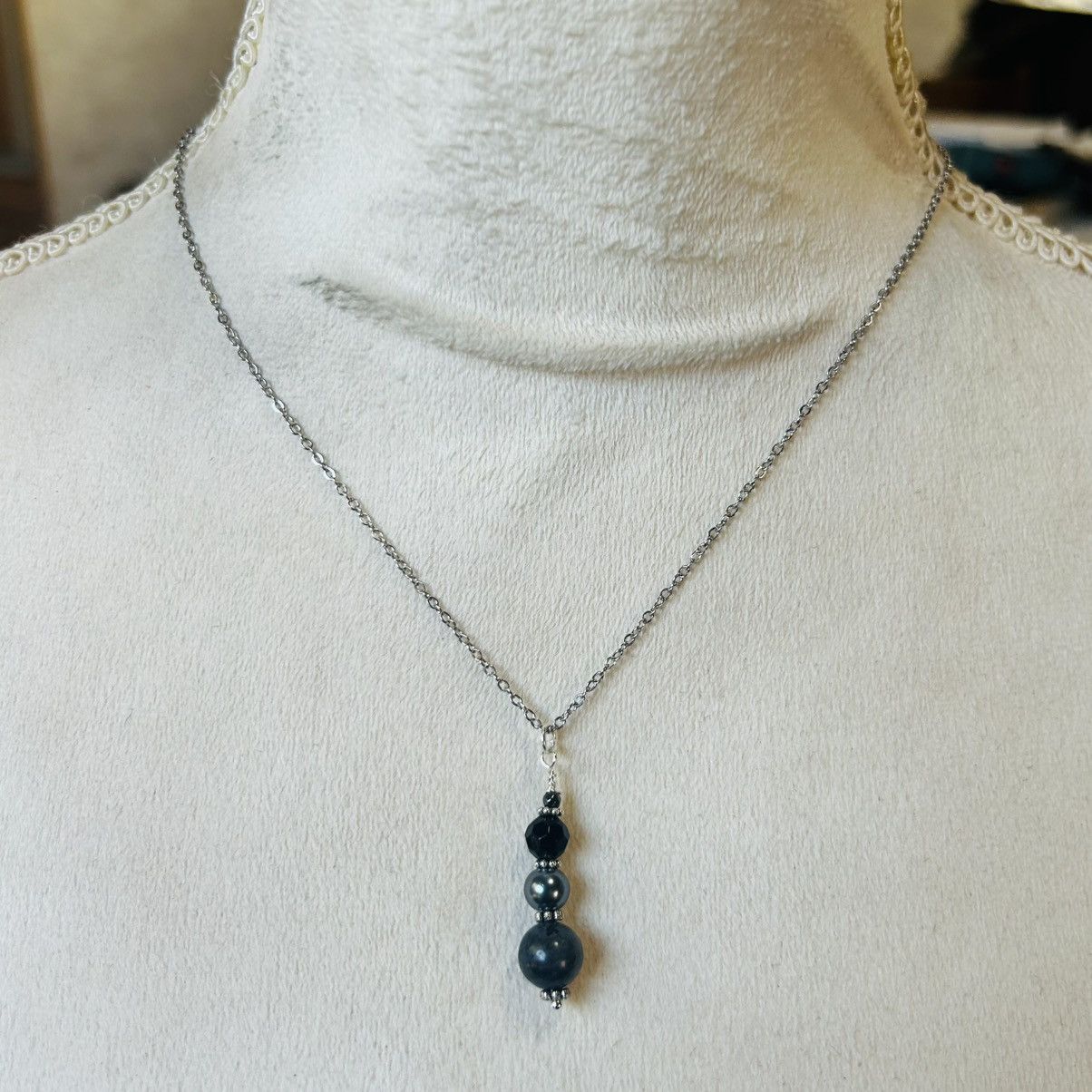 Handmade Handcrafted larvikite Czech glass pearl crystal necklace set Size ONE SIZE - 5 Thumbnail