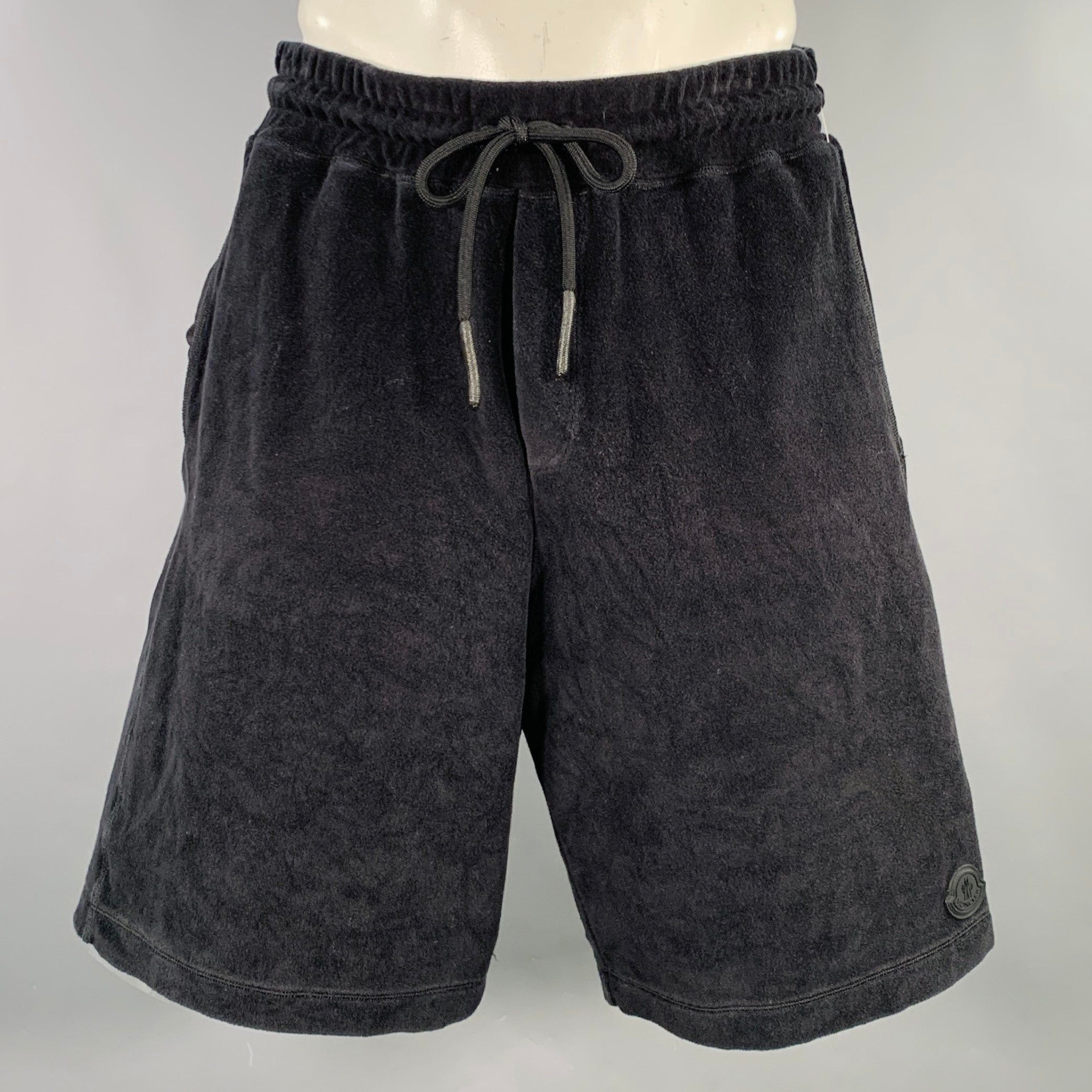 Moncler MONCER Black Terrycloth Cotton Drawstring Shorts Size US 34 / EU 50 - 1 Thumbnail