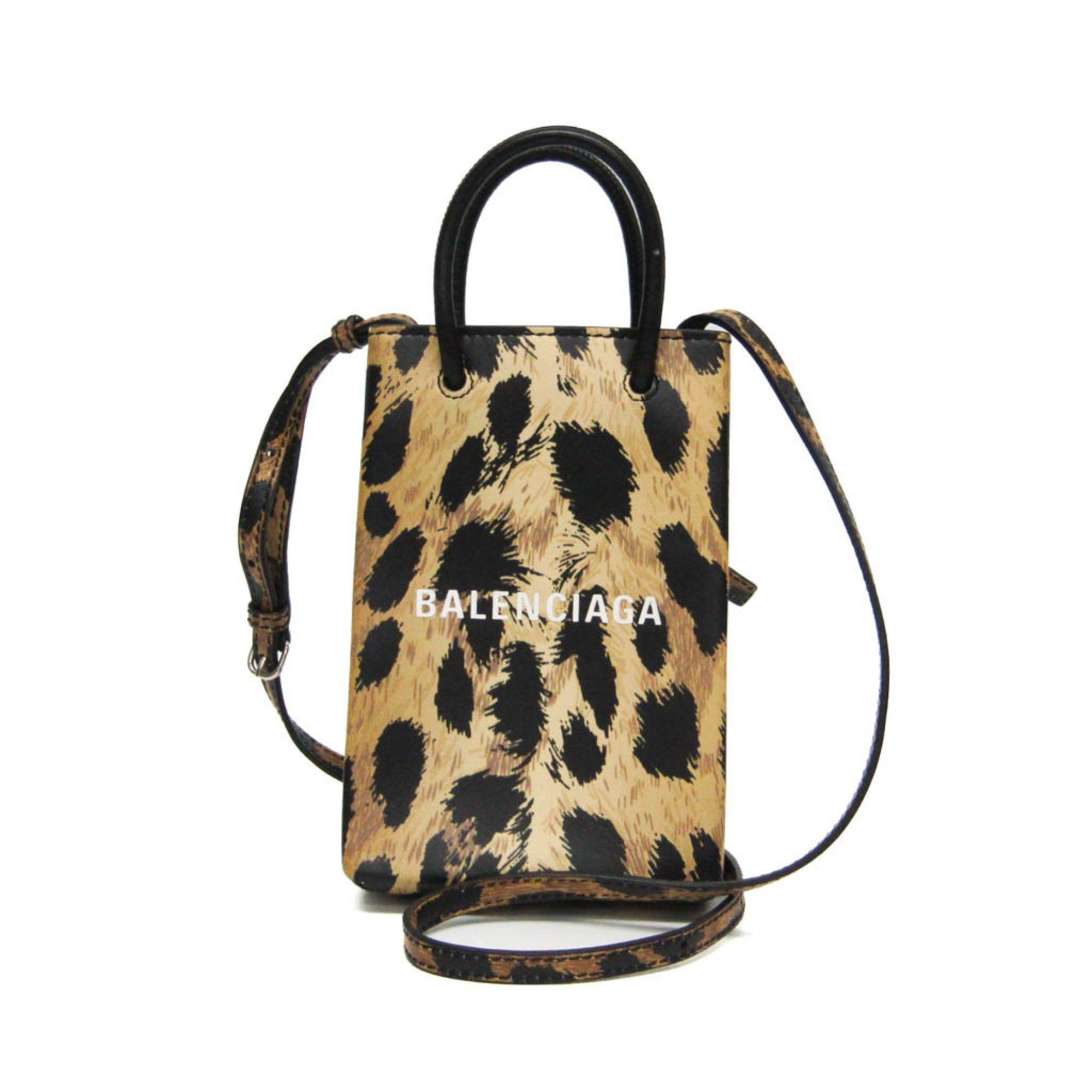 Balenciaga Balenciaga Shopping Phone Holder Shoulder Mini Bag Leopard Print 593826 Men,Women Leather Shoulder Bag Beige,Black Size ONE SIZE - 1 Thumbnail