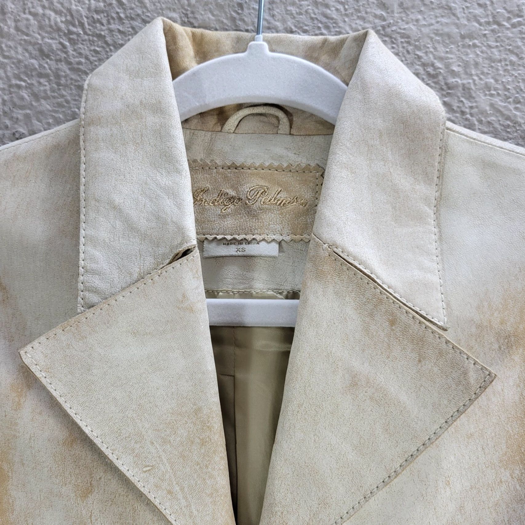 Vintage Indigo Palms Beige Distressed Zip Up Biker Leather Jacket Zipped Cuffs XS Womens Jacket Size XS / US 0-2 / IT 36-38 - 6 Thumbnail