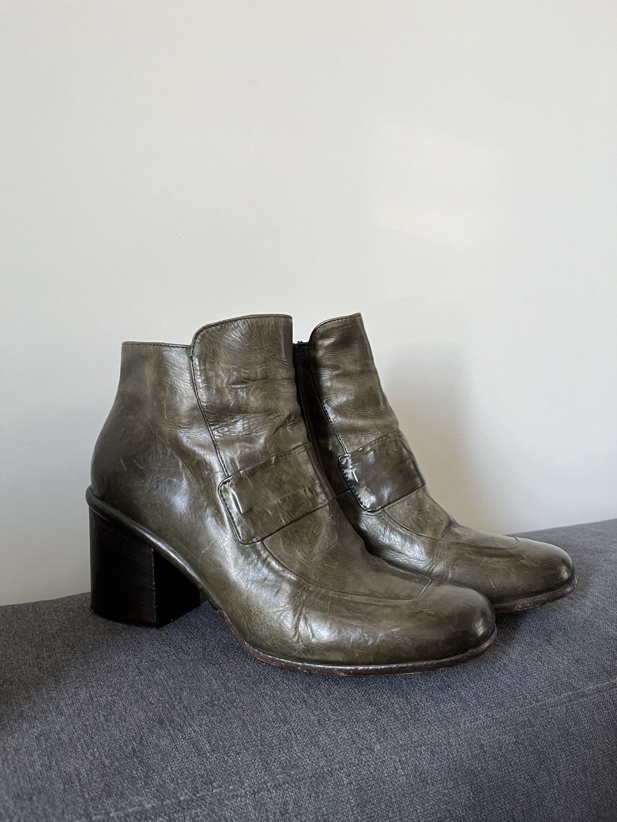 A.S.98 La Bottega di Lisa Ancle Avant Garde Green Leather Boots Size US 9 / IT 39 - 19 Thumbnail
