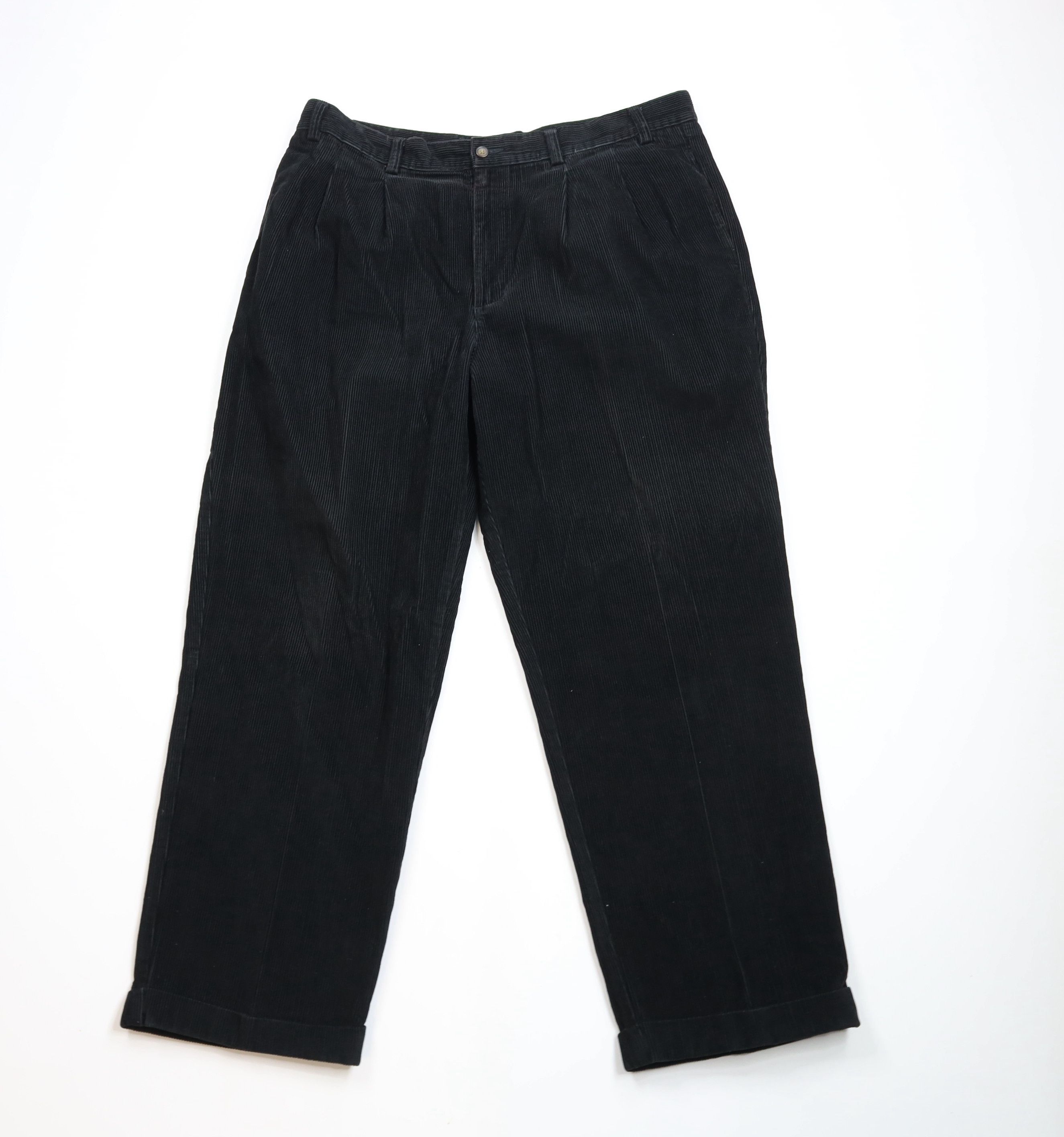 Vintage Vintage 90s Streetwear Cuffed Wide Leg Corduroy Pants Black Size US 38 / EU 54 - 1 Thumbnail