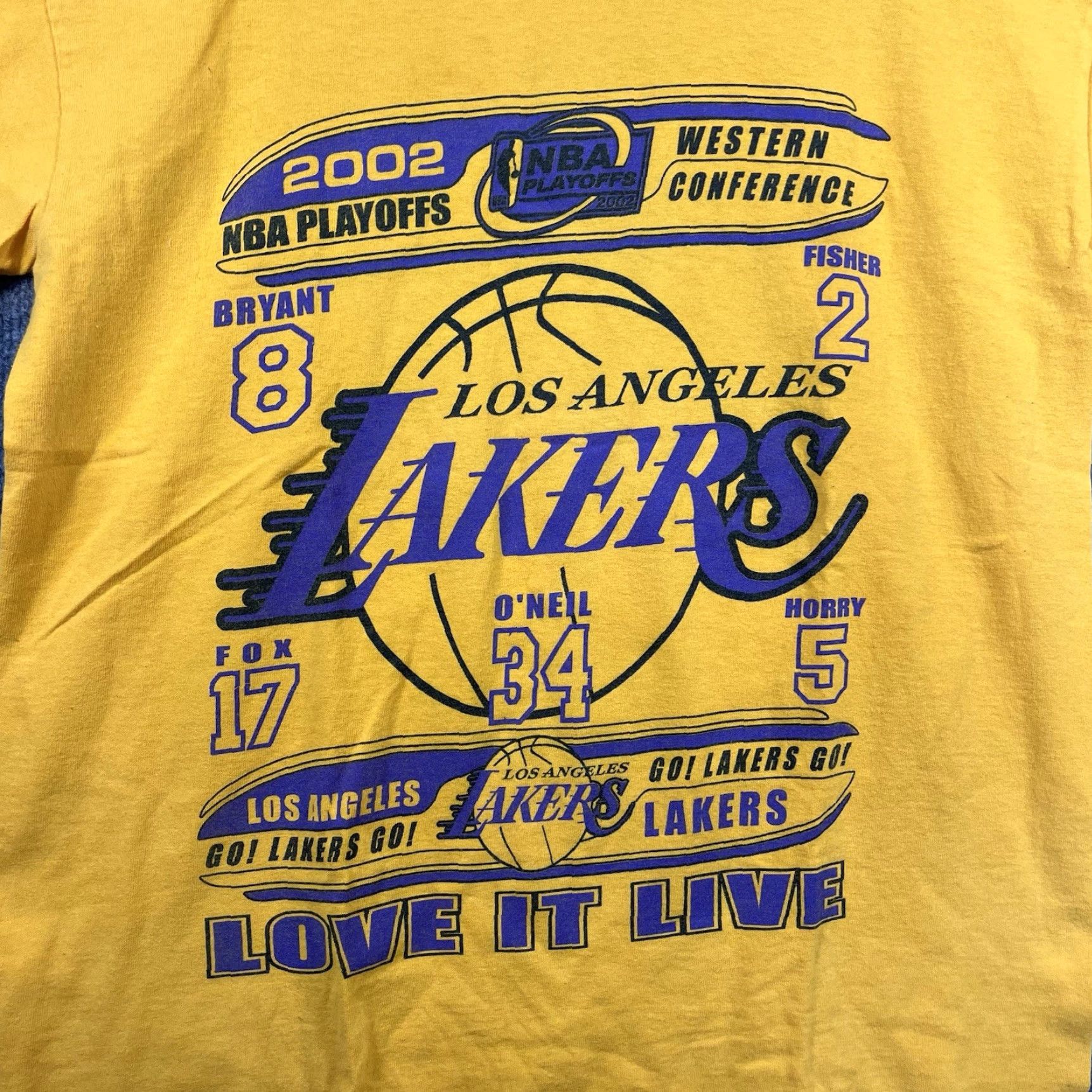 Gildan VINTAGE Kobe Shaq Lakers Shirt M Men's T-Shirt Yellow 2000s All Seasons Double-Sided 2002 Playoffs It’s All Good Sports Shirt Men Size US M / EU 48-50 / 2 - 4 Thumbnail