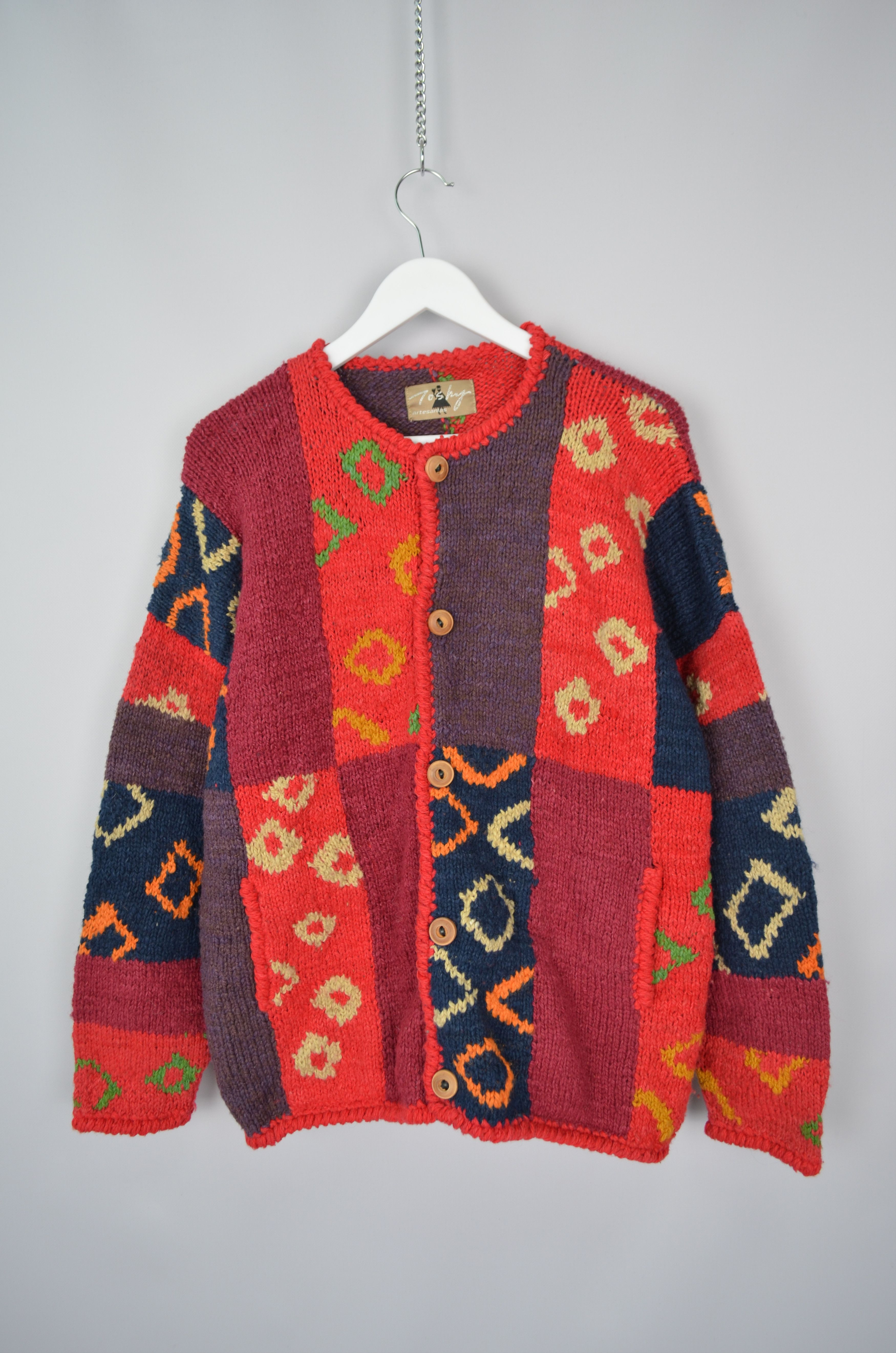 Designer × Handmade Vtg Bolivian Toshy Wool Multicolor Heavy Cardigan Sweater OS Size L / US 10 / IT 46 - 6 Thumbnail