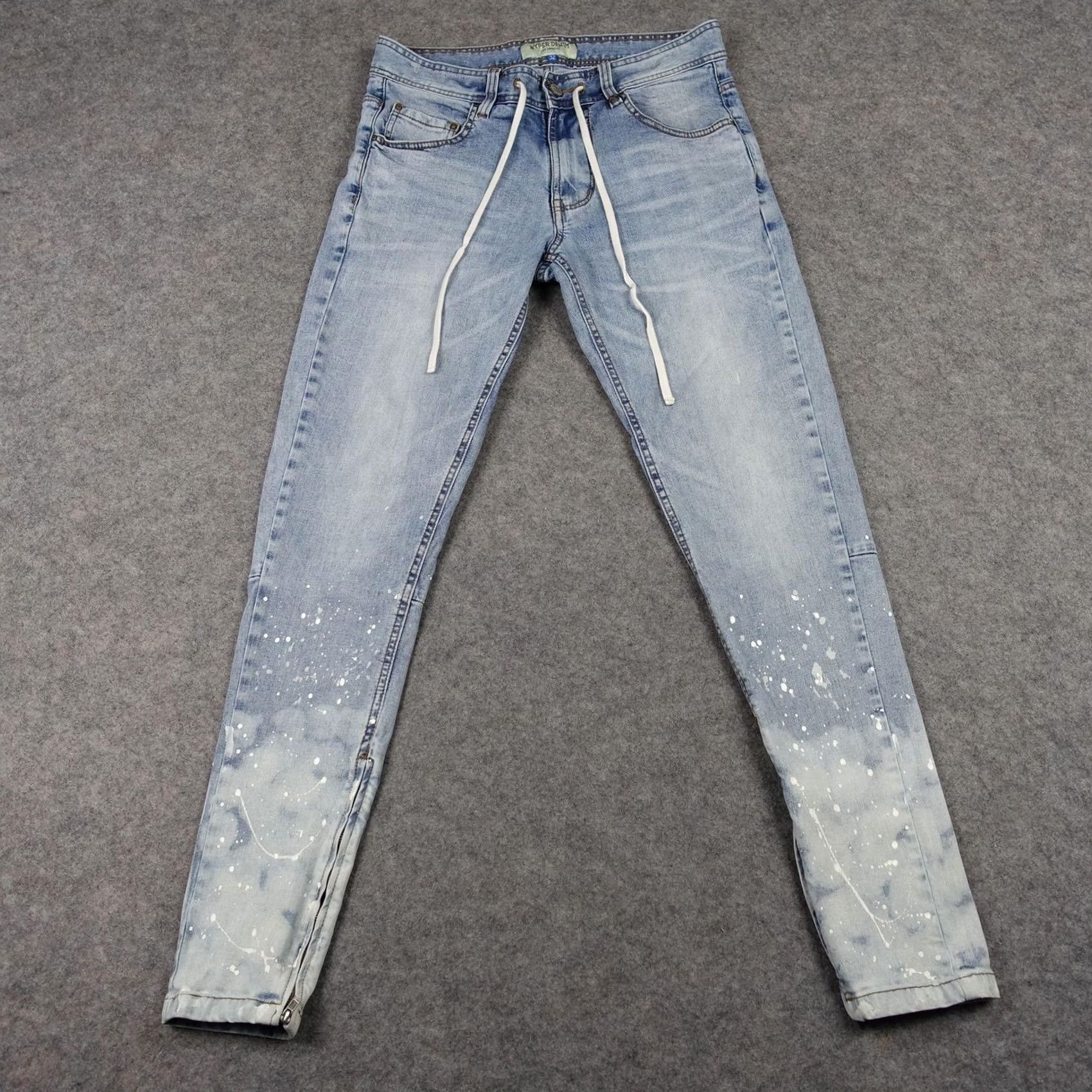 Denime Hyper Denim Jeans Mens 32 Skinny Stretch Ankle Zip Paint Splatter Light Blue Denim Size US 32 / EU 48 - 2 Thumbnail