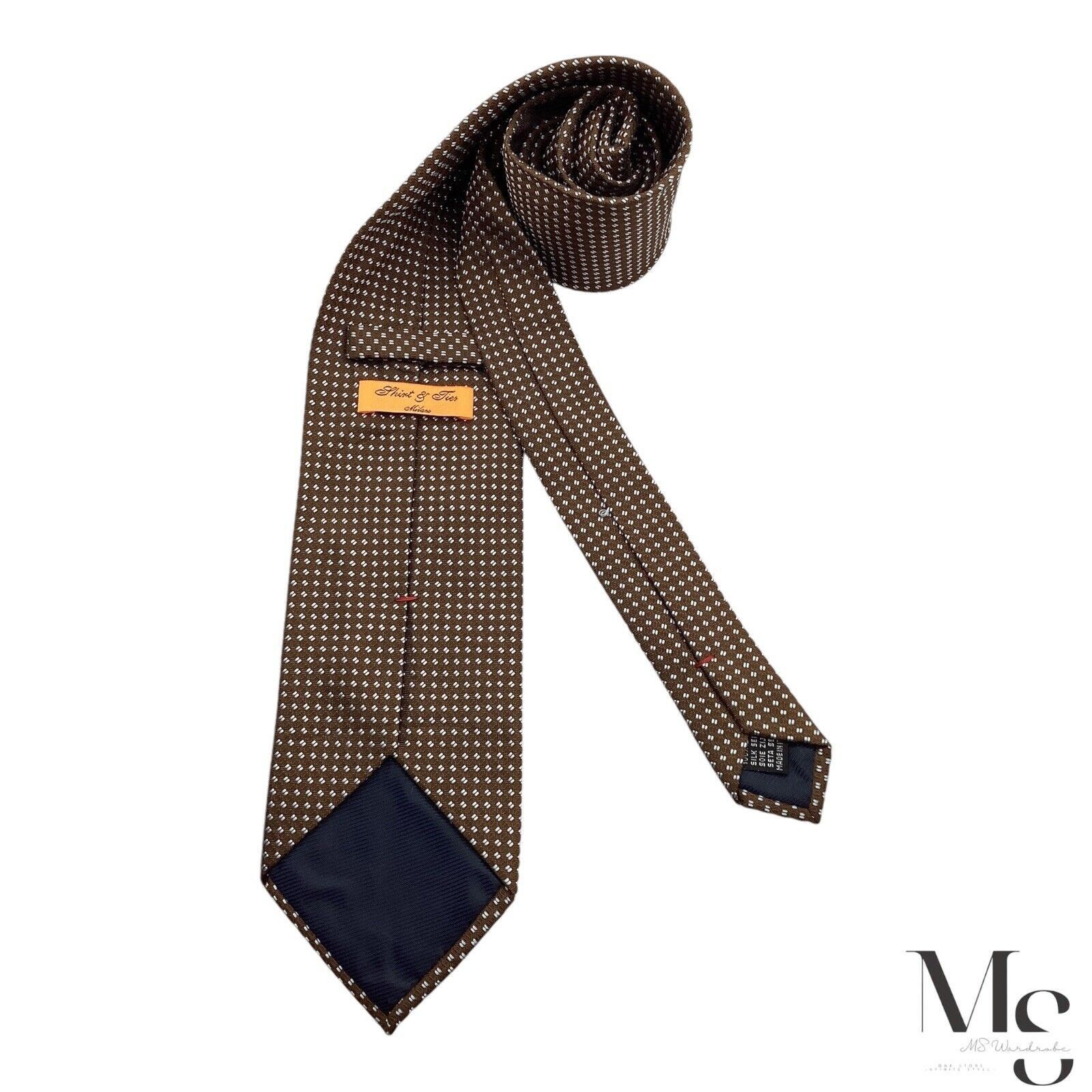 Designer SHIRT & TIES Brown Geometric Luxury Silk Tie Made In Italy Size ONE SIZE - 2 Thumbnail