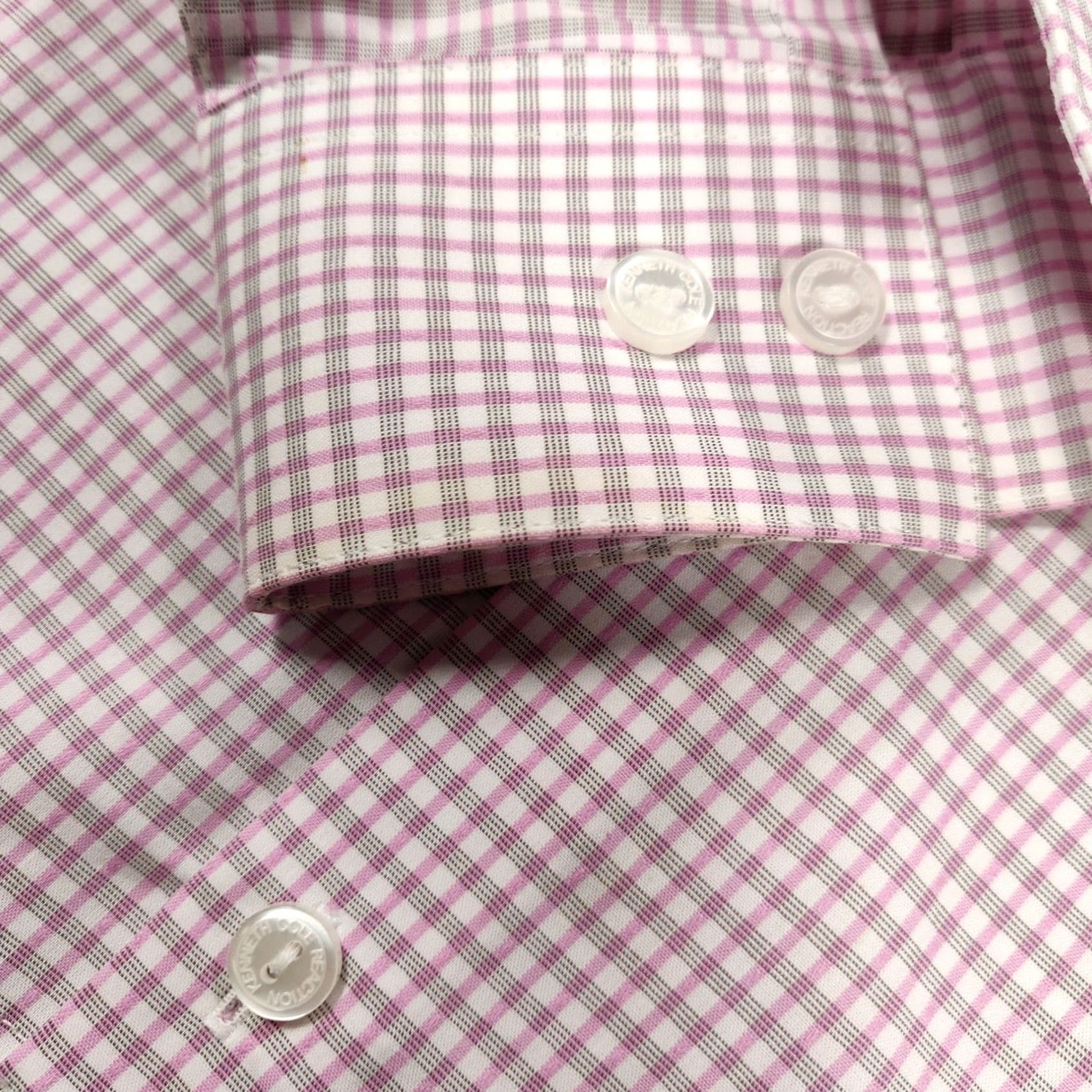Kenneth Cole Kenneth Cole Reaction Dress Shirt Mens 14.5 Pink Plaid Slim Fit Button Up Long Sleeve Mens Size 40R - 4 Thumbnail