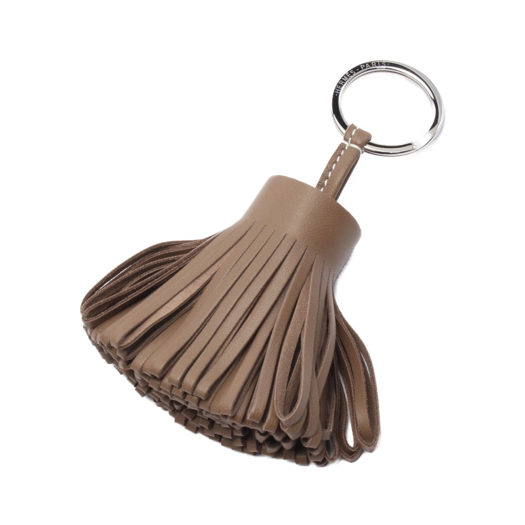 Hermes Carmen Etoupe Bag Charm Key Ring Aagneau Gray Brown Silver