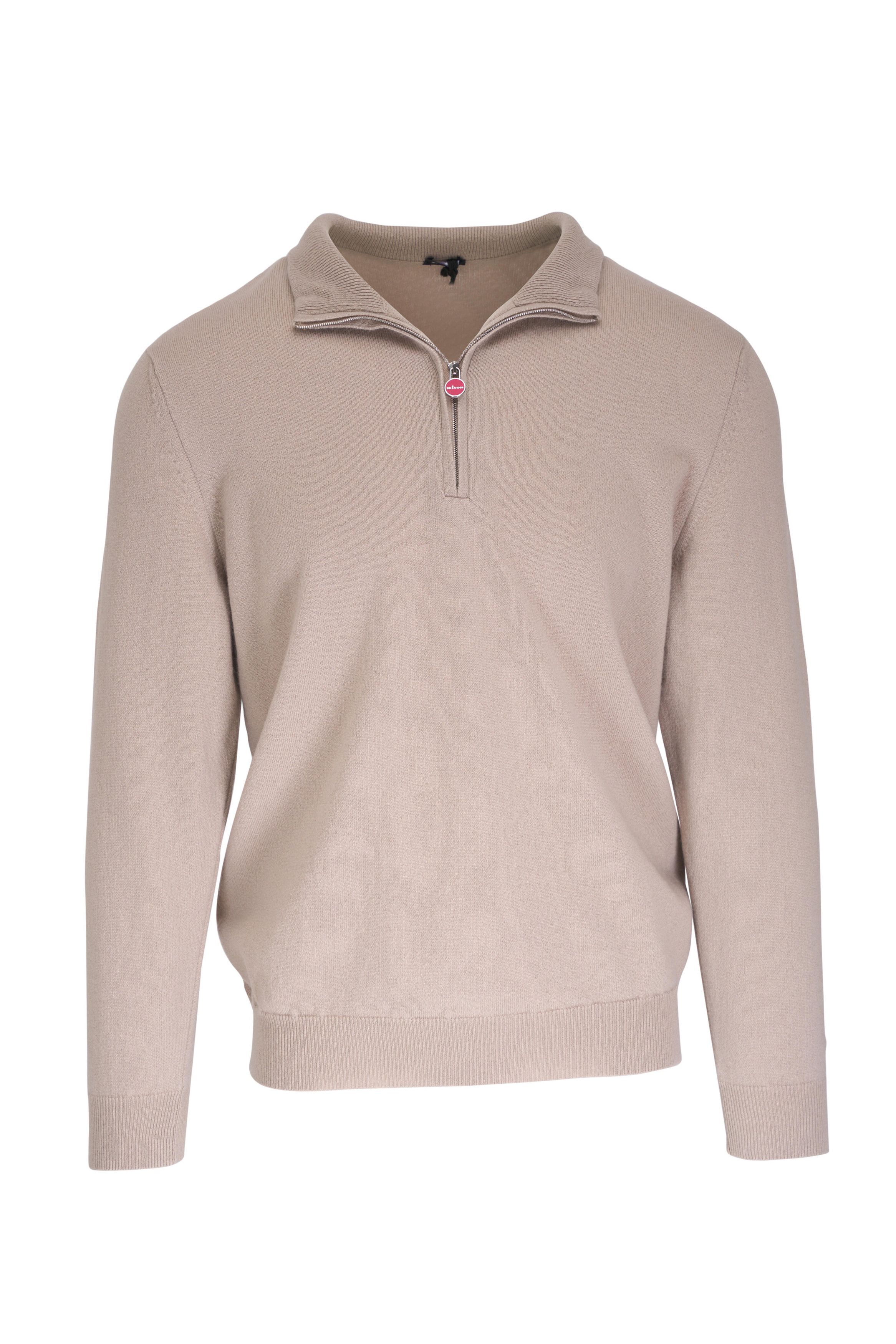 Kiton o1mtch0225 Cashmere Quarter-Zip Sweater in Cream Size US L / EU 52-54 / 3 - 1 Thumbnail