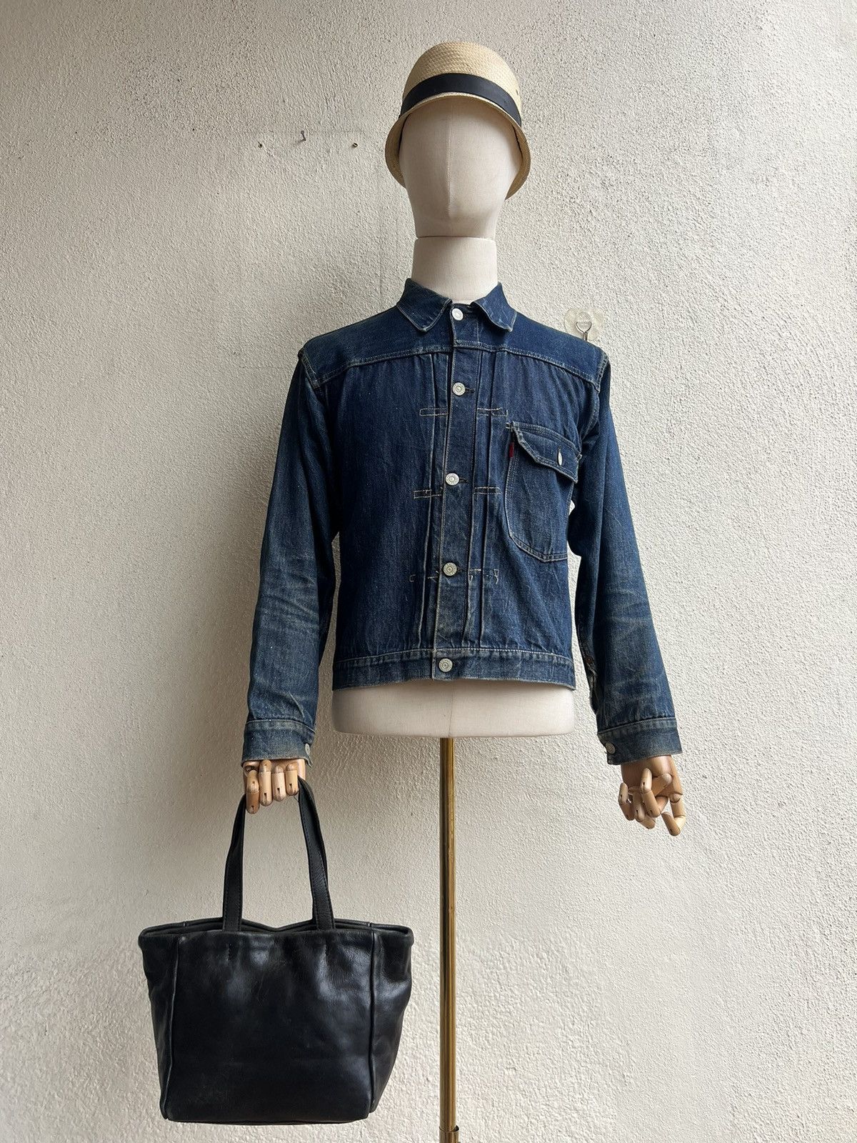 Issey Miyake x Leather Vintage Zucca Japan Faded Patina Leather Mini Tote Bag in Black, Men's