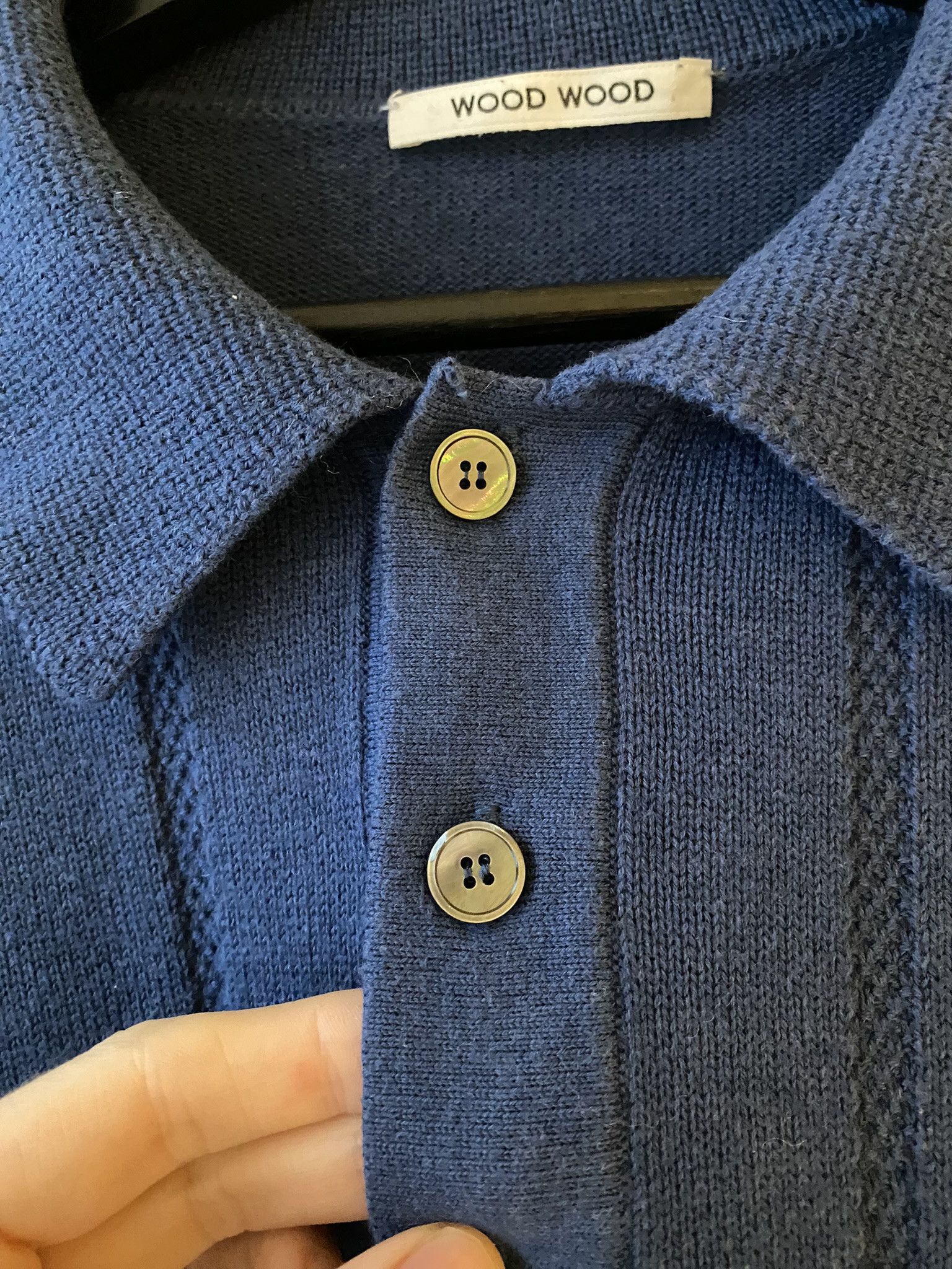 Wood Wood 48/M - Wool/Cotton - Cooper Pointelle Stripe LS Polo Size US M / EU 48-50 / 2 - 5 Thumbnail