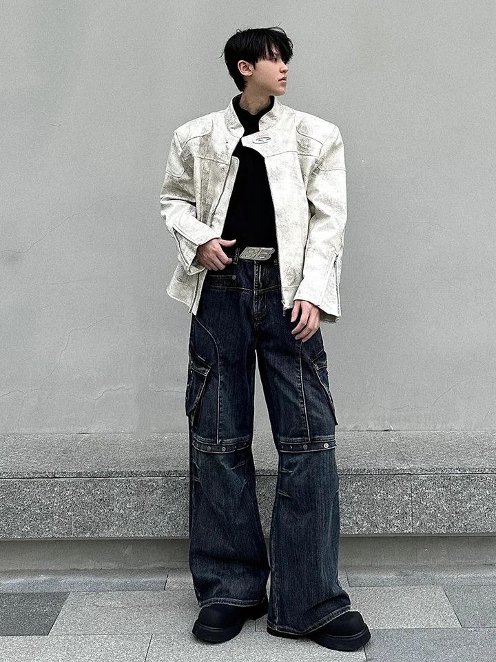 Japanese Brand × Vintage Cargo Studded Pocket Baggy Jeans Size US 31 - 5 Thumbnail