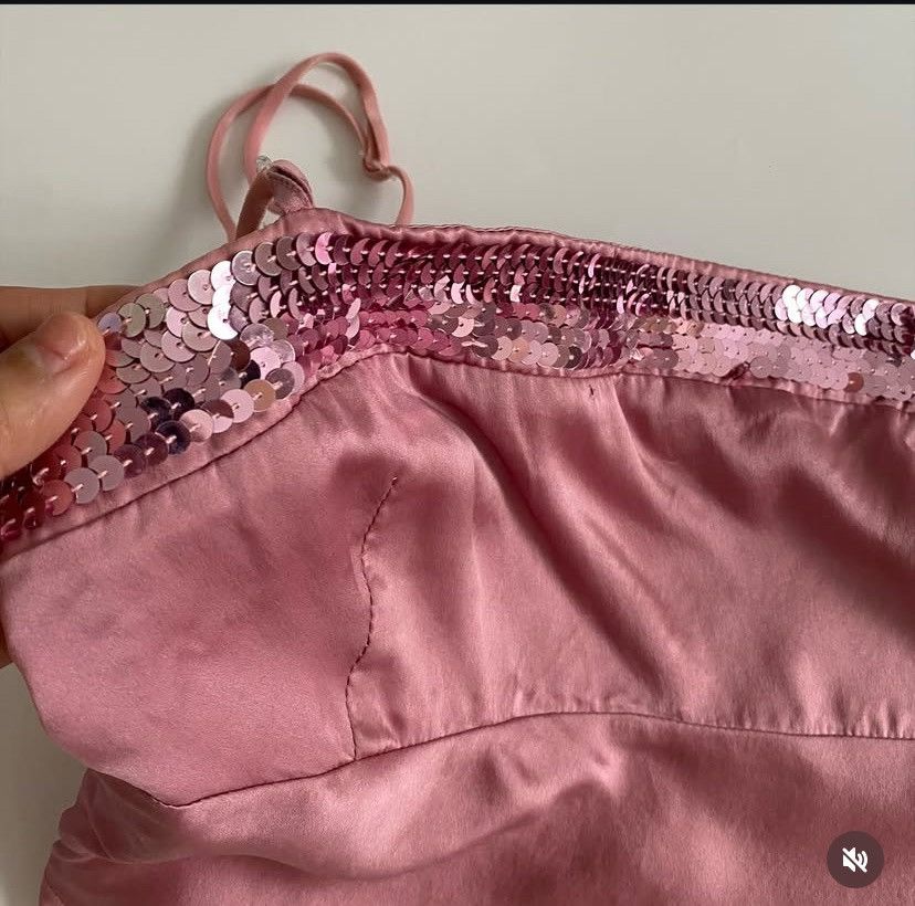 Vintage Pink cool toned 100% SILK asymmetrical sequined top Size S / US 4 / IT 40 - 5 Thumbnail