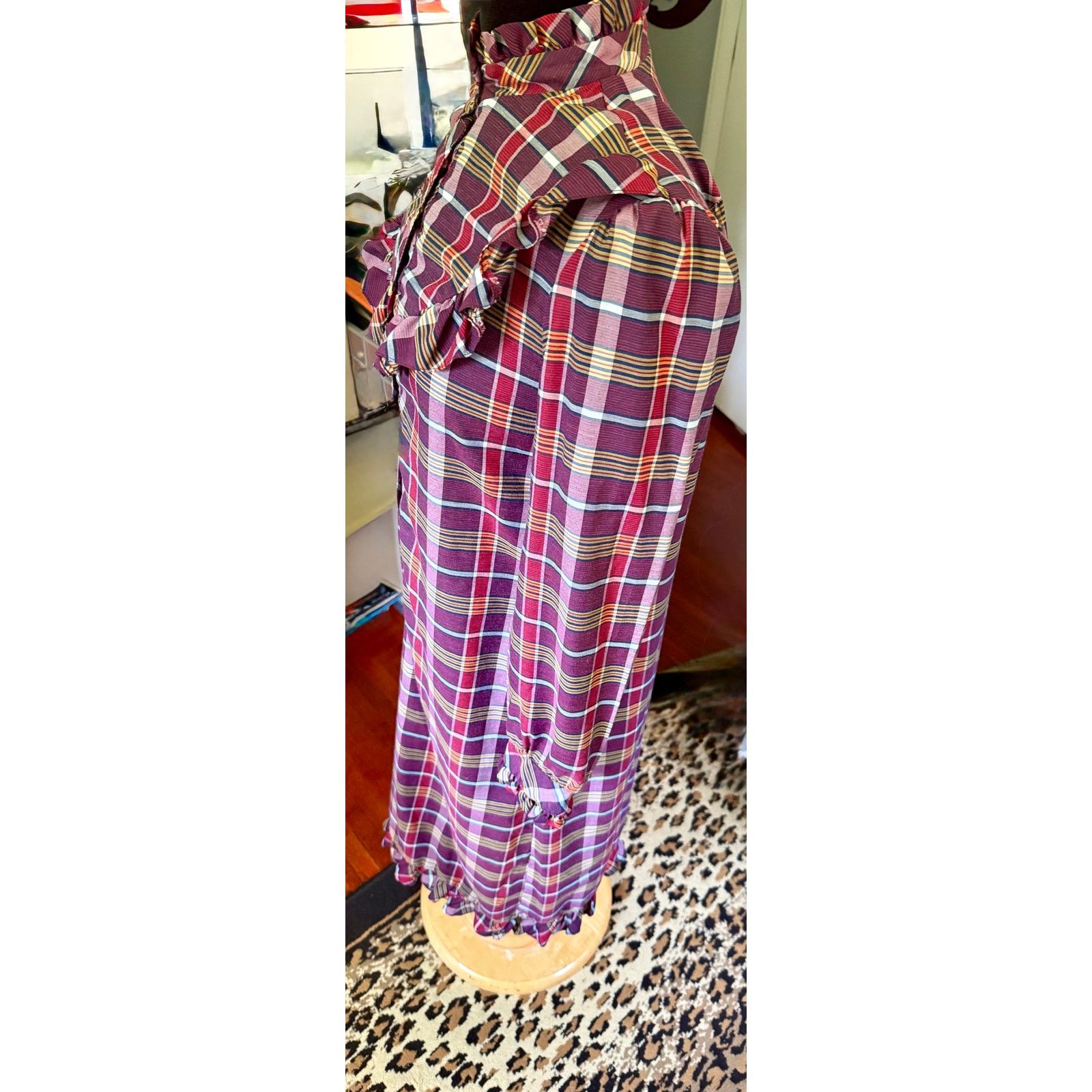 Vintage Vintage 70s Purple Plaid Prairie Long Sleeve Midi Dress Med Size M / US 6-8 / IT 42-44 - 8 Thumbnail
