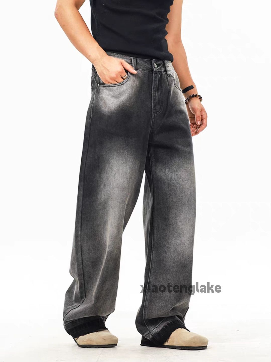 Jean Custom washed faded loose baggy hiphop wide Leg jeans Size US 30 / EU 46 - 3 Thumbnail