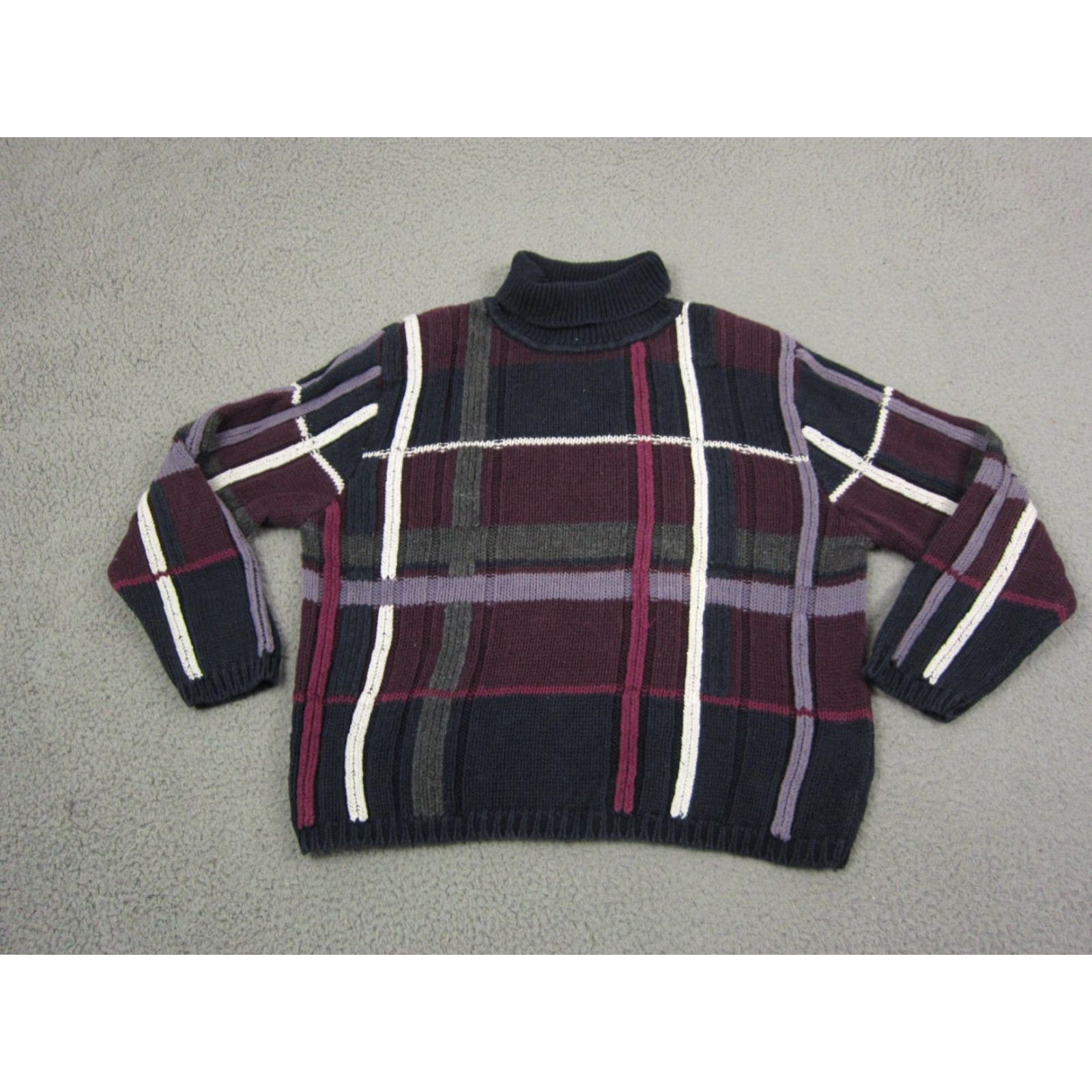 Vintage VINTAGE Christopher & Banks Sweater Womens L Blue Purple Chunky Knit Grid Pullover 80s USA Mens Womens Girls Boys Size L / US 10 / IT 46 - 2 Thumbnail
