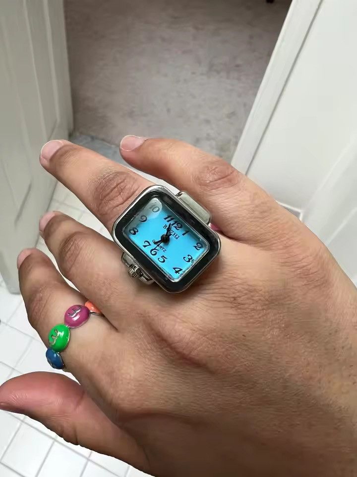 Japanese Brand Gorgeous Vintage Rectangle Finger Silver Ring Watch Size ONE SIZE - 1 Thumbnail